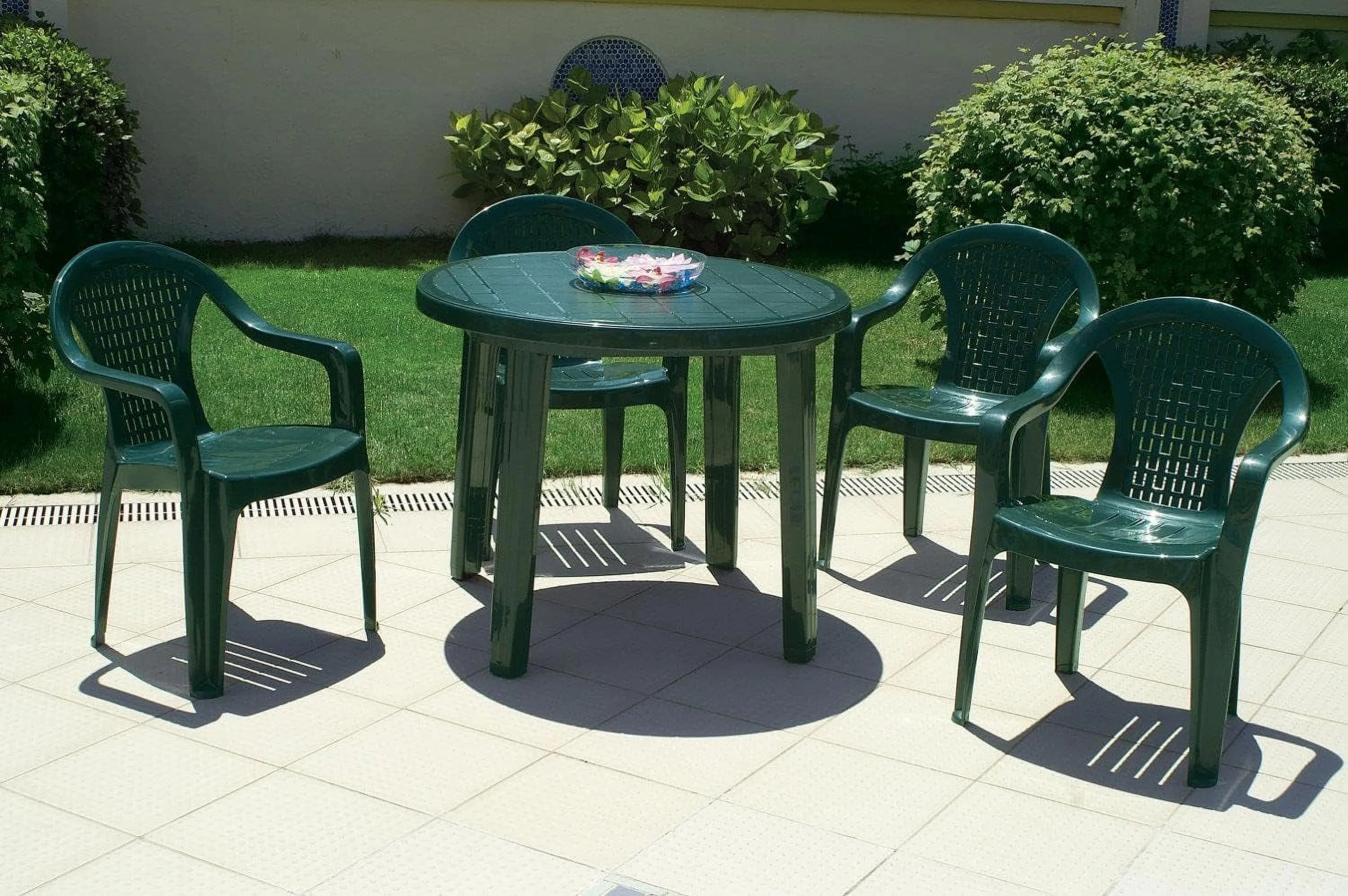 SJOINGB Ronda 35.5" Round Resin Patio Dining Table in Green  Commercial Grade