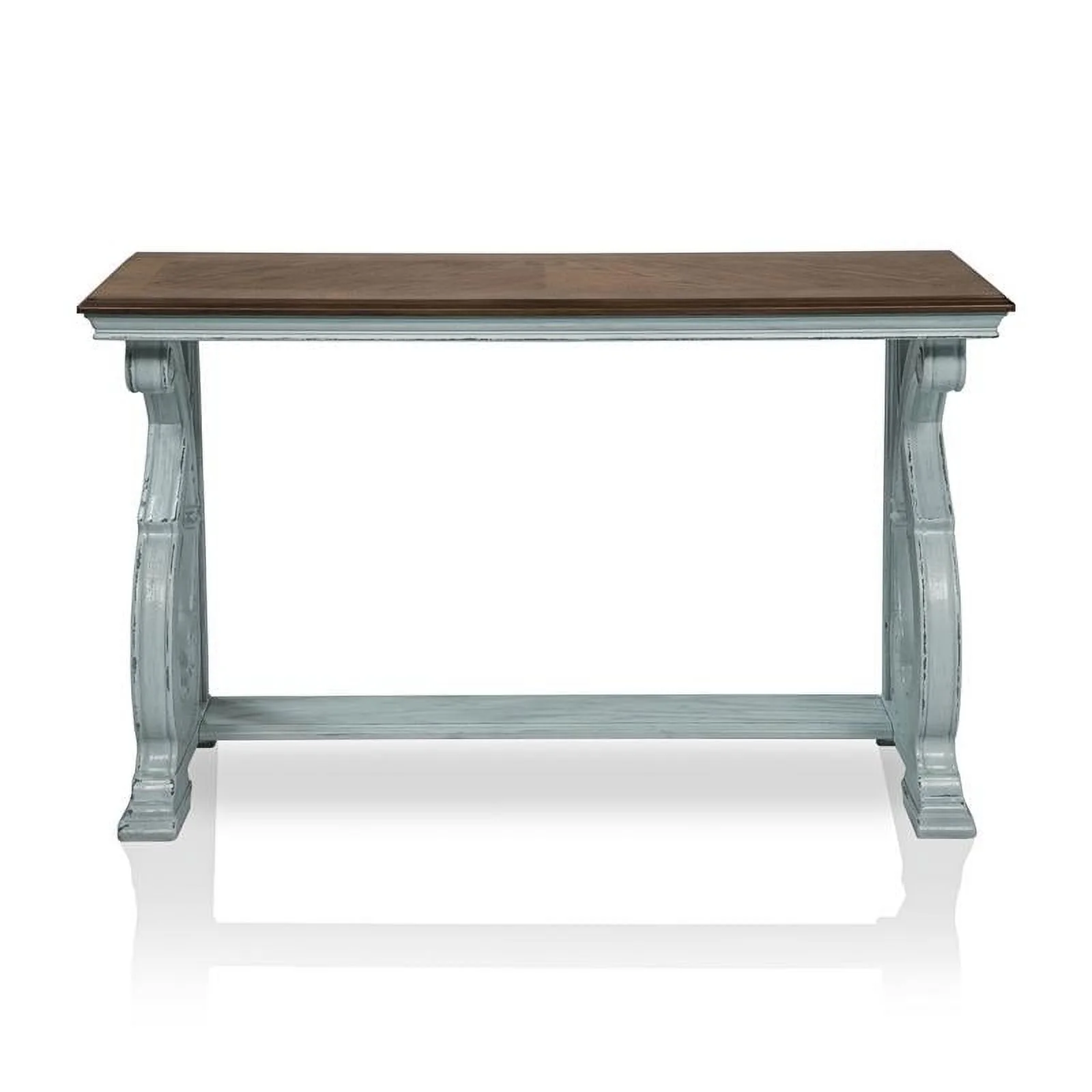 Furniture of America Adelman Solid Wood Console Table in Oak and Antique Blue