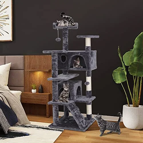 Epetlover 54-Inch Cat Tree Multi-Level Condo Tower Bed Furniture Kitten Play House with Scratching Posts, Dark Grey