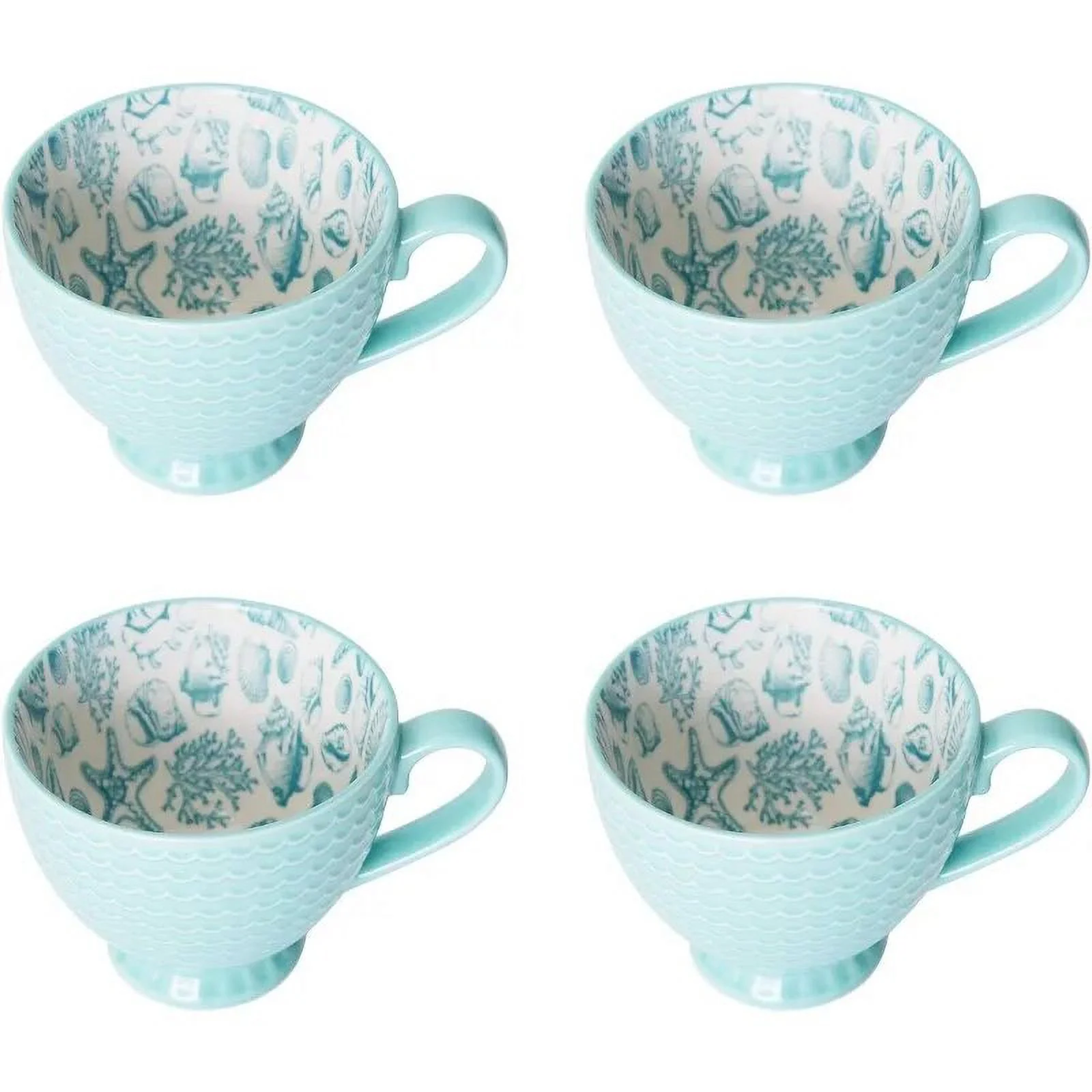 Ocean Breeze: Complete 16-Piece Stoneware Dinnerware Set in Aqua/White