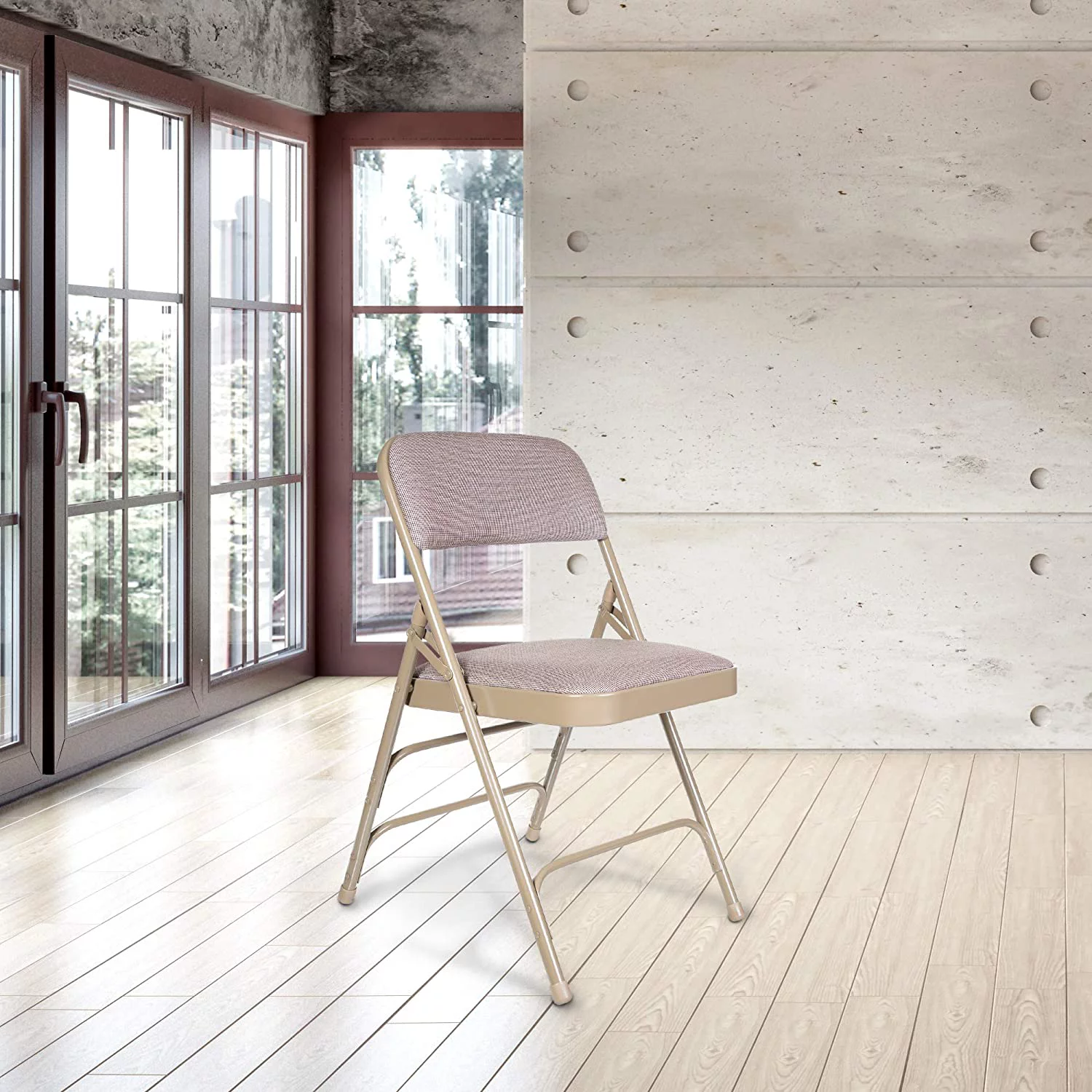 OUWI Premium Fabric Upholstered Steel Folding Chairs, 4 Pack, Beige