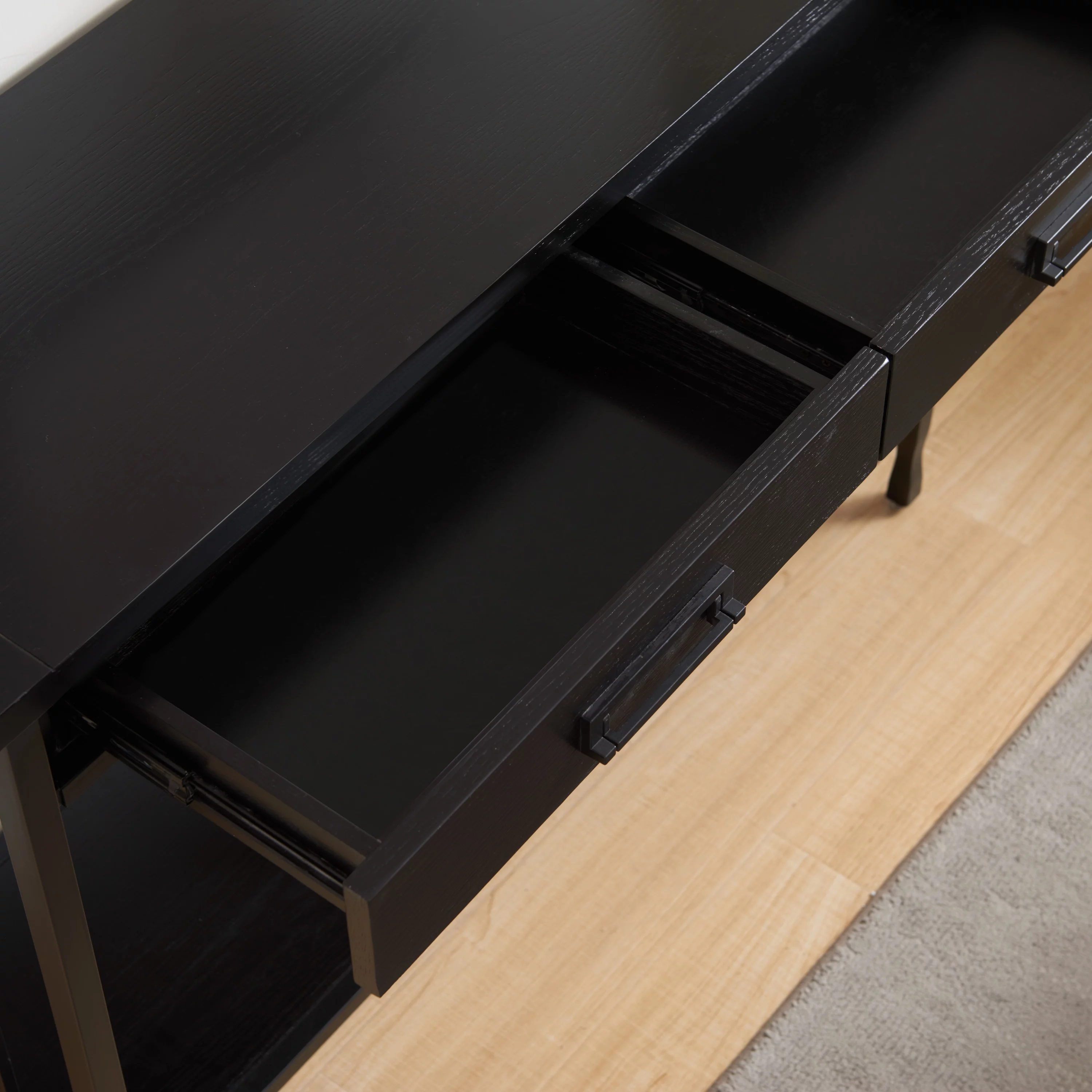 Leick Home 11233-BK Ironcraft Rustic Two Drawer Console Table with Shelf, Black Wash