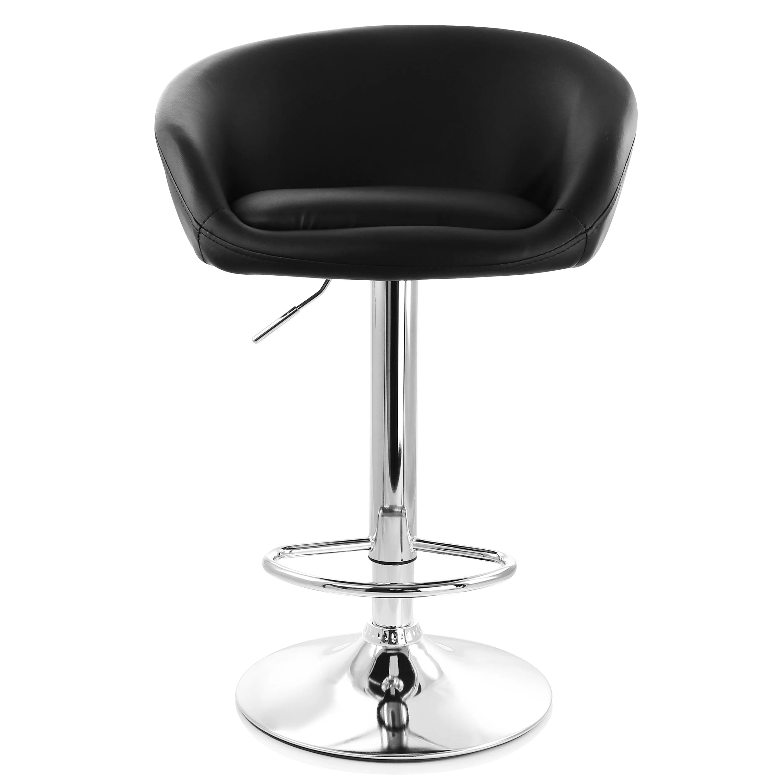 Elama 2 Piece Adjustable Faux Leather Bar Stool in Black with Chrome Base