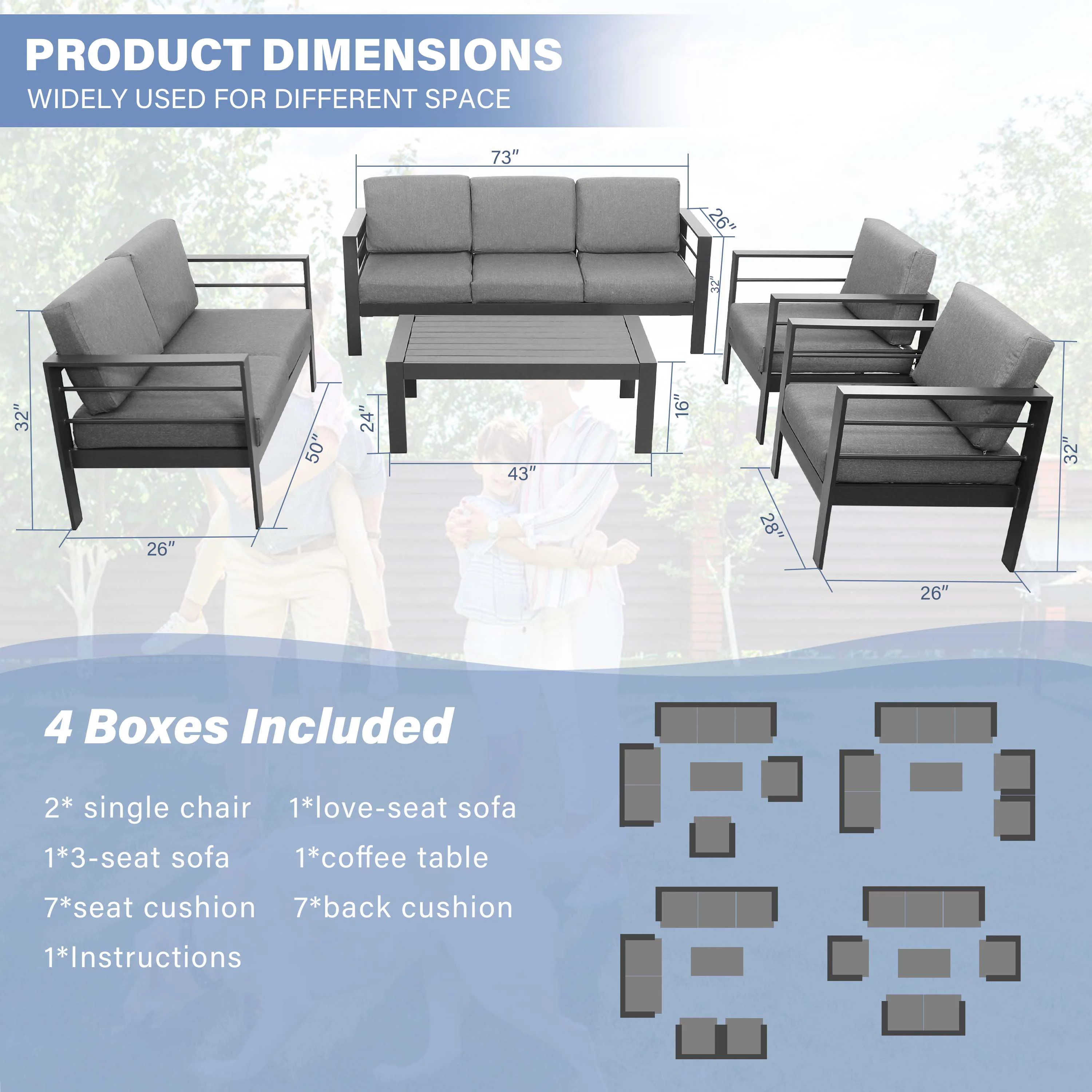 PAOLFOX 5 Piece Aluminum Patio Furniture Set