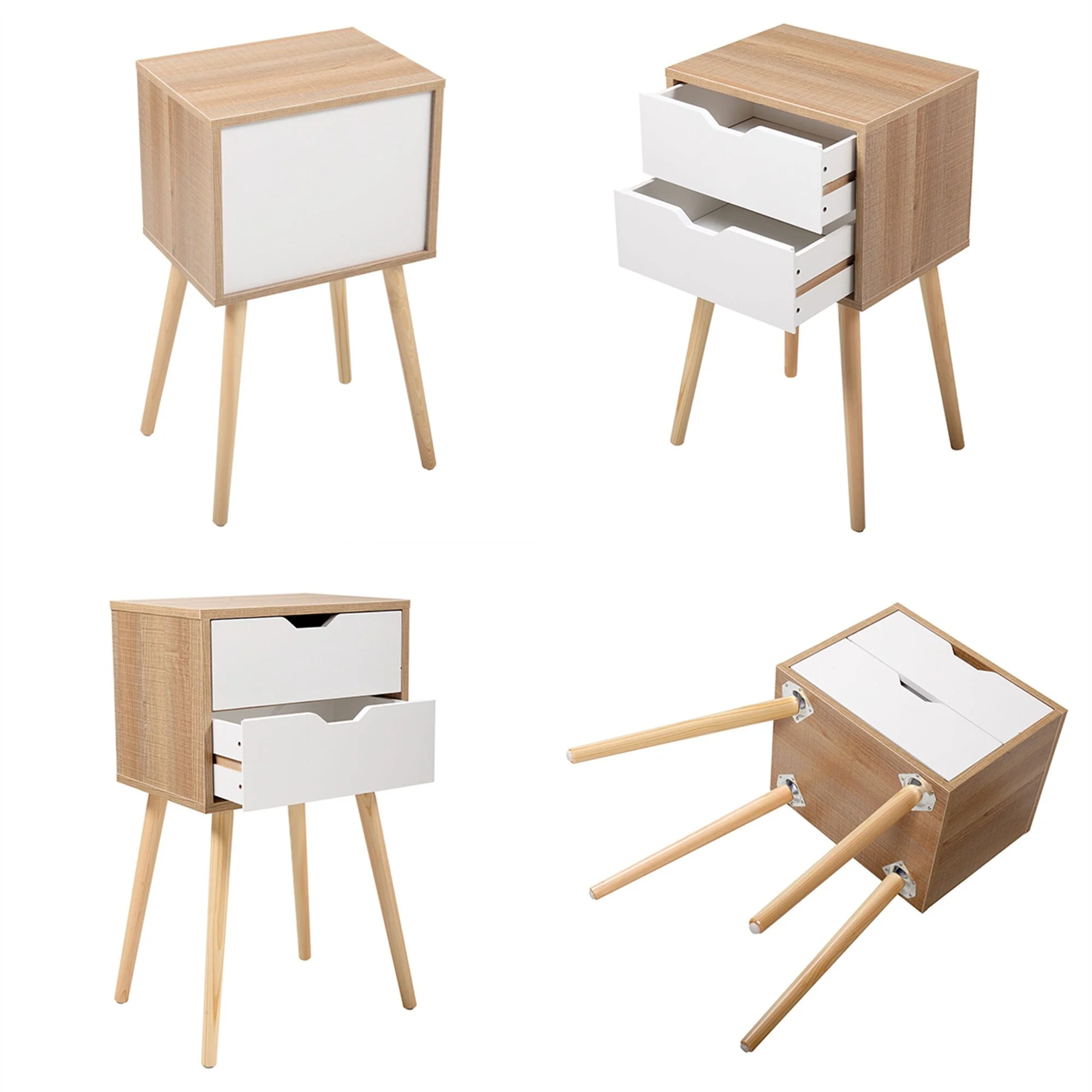 YJTONWIN 2 Pcs Nightstand W/ 2 Storage Drawers, Versatile Wood End Table, White