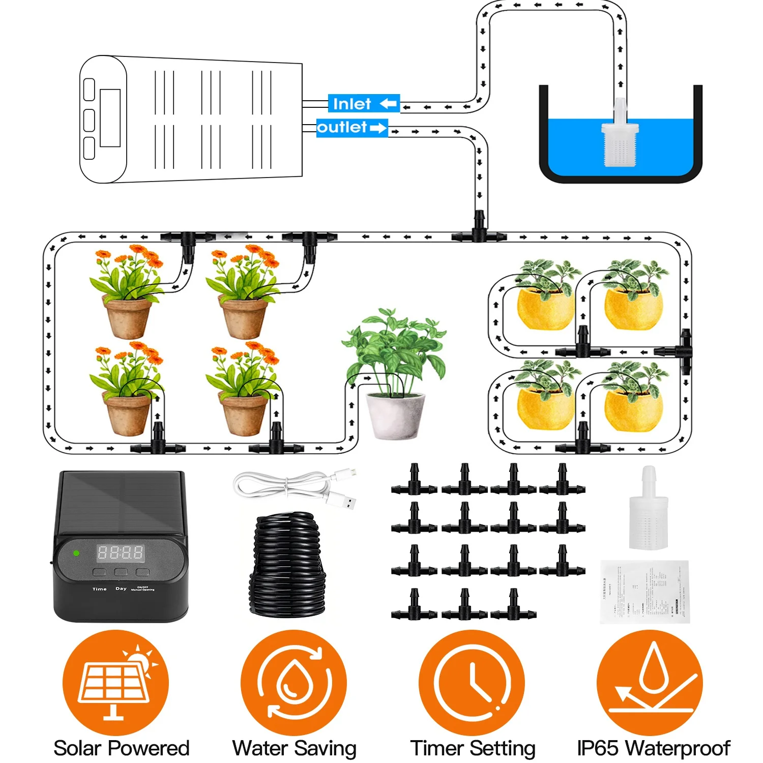 Automatic Solar Drip Irrigation Kit System iMounTEK Plant Self Watering Device IP65 Waterproof for Indoor Outdoor Patio Garden 10-15 Pots Plants
