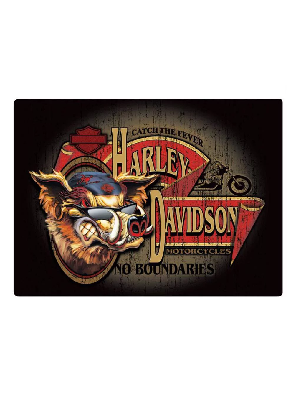 Harley-Davidson No Boundaries Hog Embossed Tin Sign, 17.125 x 12.5625 in 2010491, Harley Davidson