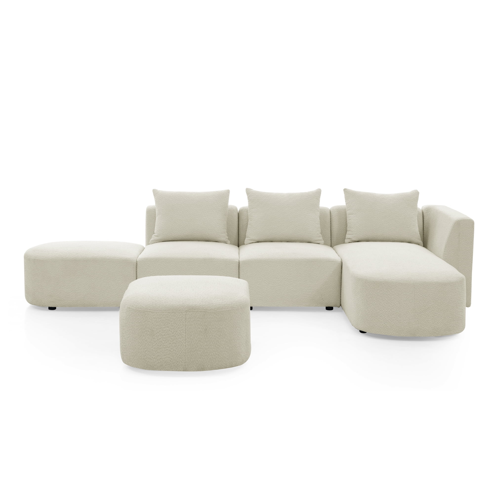 Homiyad L Shape Sectional Sofa with Right Side Chaise and Ottoman, Modular Sofa, Diy Combination, Loop Yarn Fabric, Beige