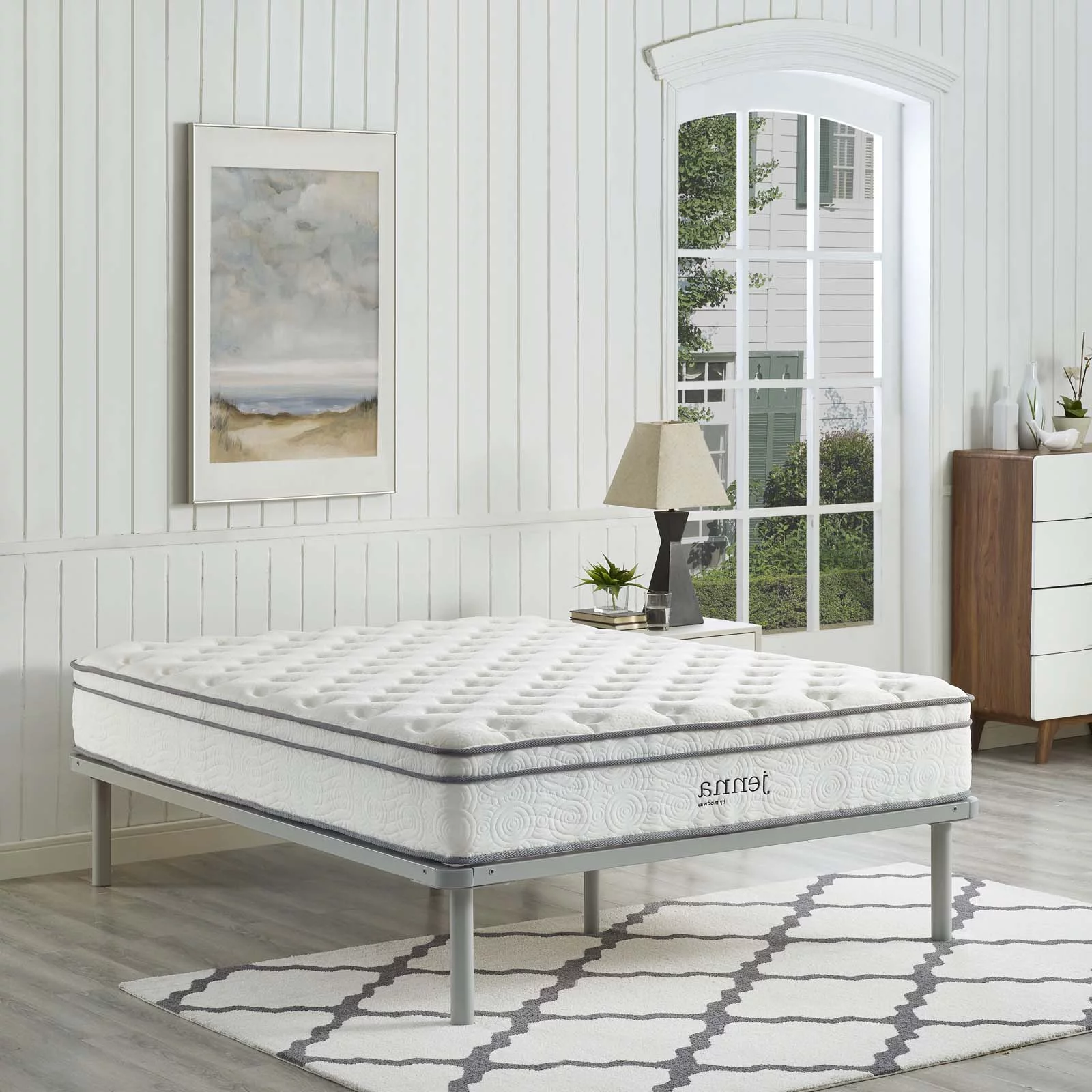 Modern Contemporary Urban Design Bedroom Full Size 10inch Mattress, Fabric, White