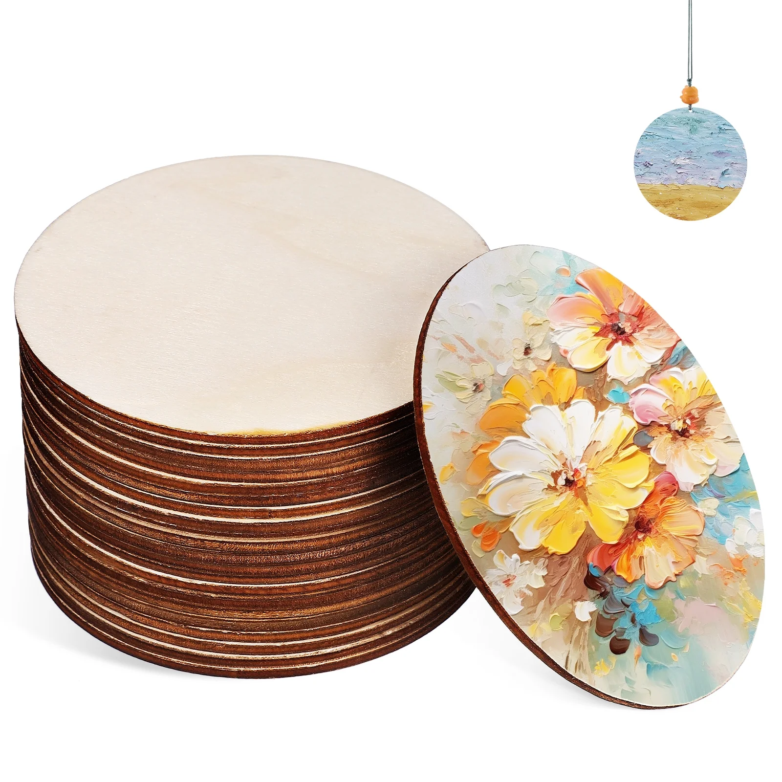 Qumonin 20 Pcs Wooden Circles Wooden Discs Wood Rounds For Crafts Natural Round Wood Slices For Centerpieces