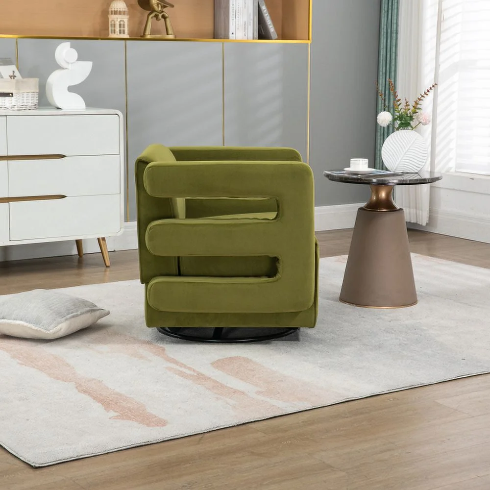 DremFaryoyo House hold  Degree Swivel Upholstered Tufted Living Room Chair Textured velvet Fabric Accent Chair with Metal Stand