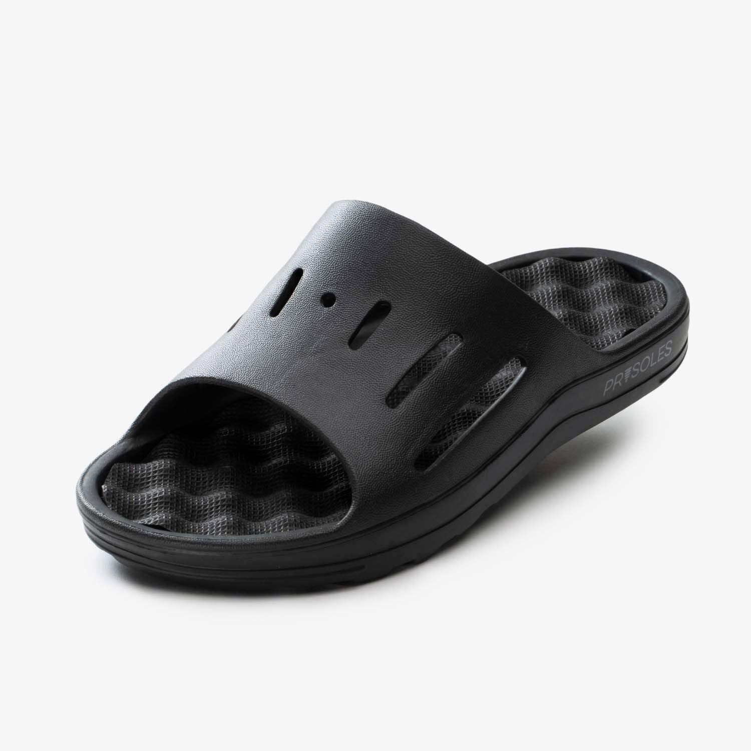 PR Soles Sandals | Foot Massaging & Recovery Footwear | Mens & Womens Slides | Black | XXXL | (W) 13 | (M) 12