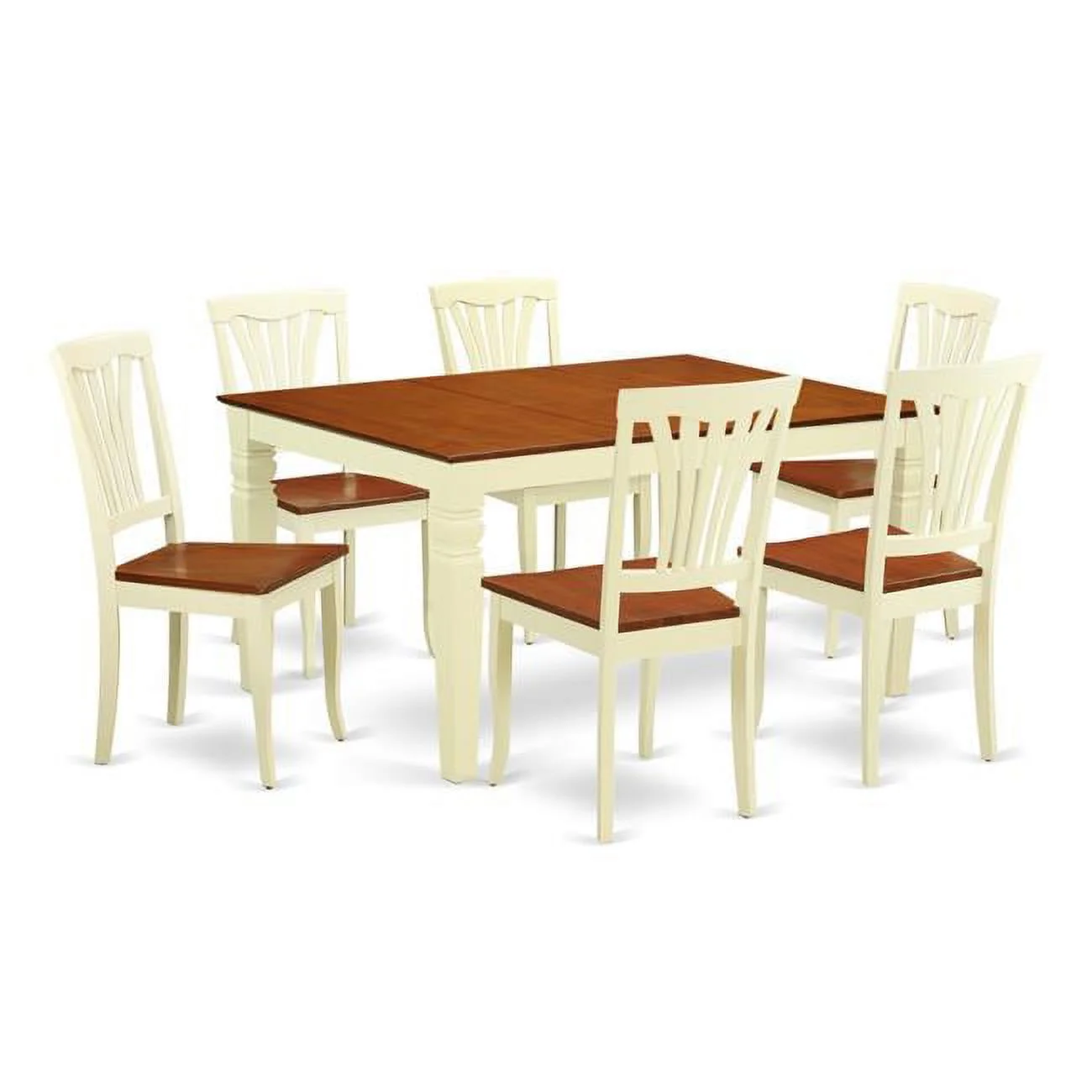 East West Furniture  Wood Seat Kitchen Set with 1 Weston Table & Six Solid Chairs - Buttermilk & Cherry - 7 Piece