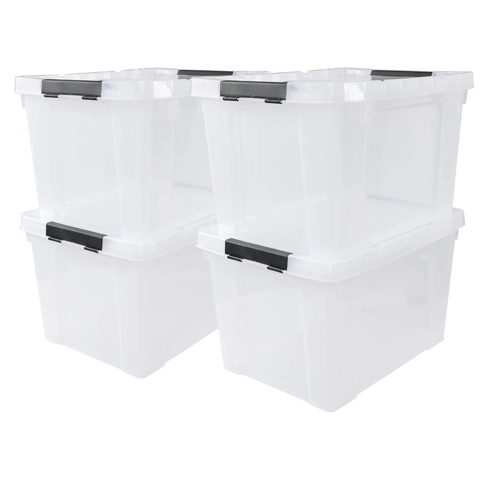 Teyyvn 4-Pack 50 L Large Plastic Storage Latch Bin with Lid, Clear Storage Boxes with Wheels
