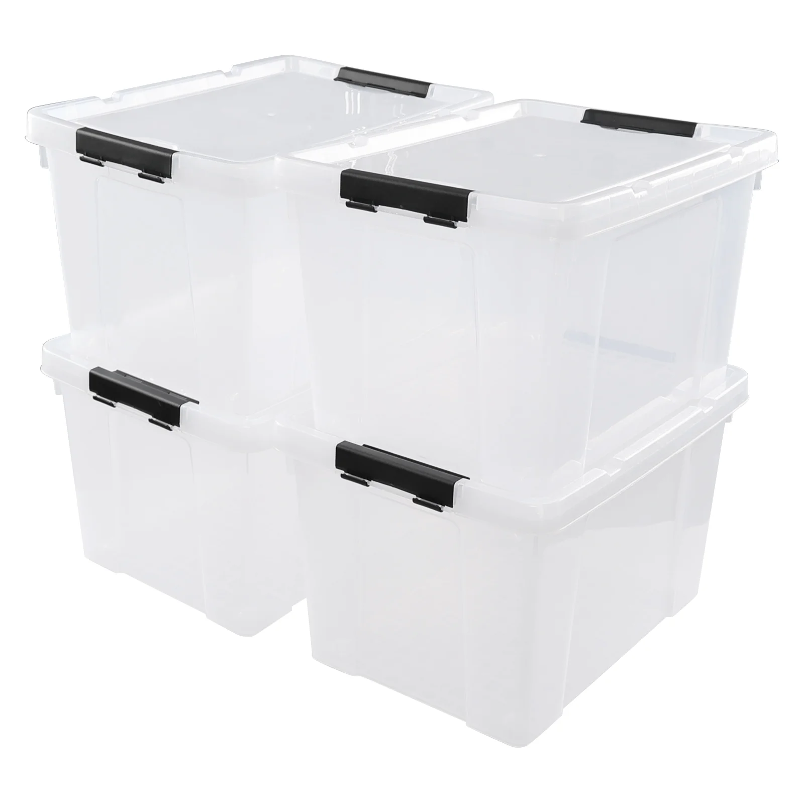 Doryh 35 Liter Clear Plastic Storage Bin with Wheels, Set of 4, Latching Lidded Storage Box