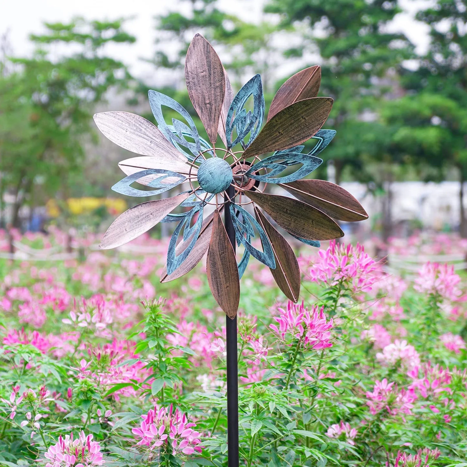 Hourpark 75 Inch 3D Kinetic Metal Wind Rotator For Garden Decor, Double-side Design, Blue&Brown wind spinner yard spinner windmill garden wind spinners kinetic sculptures magic windmill windmill garde