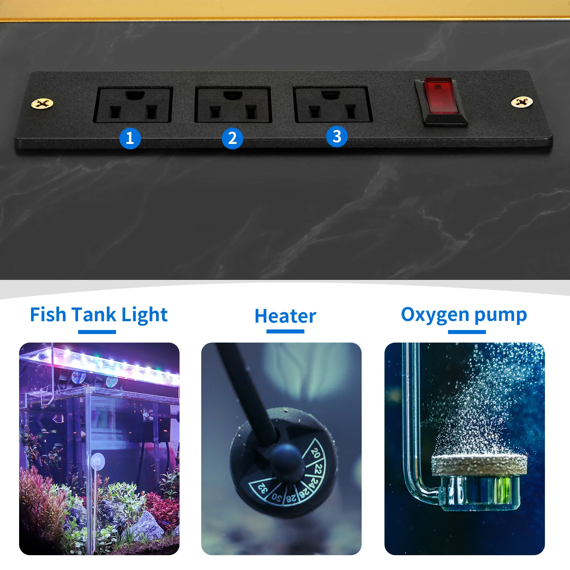 Dextrus Heavy Duty Metal Aquarium Stand with Power Outlets - Suitable for 55-75 Gallon Fish Tank Stand, Turtle Tank, Reptile Terrarium (865lbs Capacity) - Black & Gold