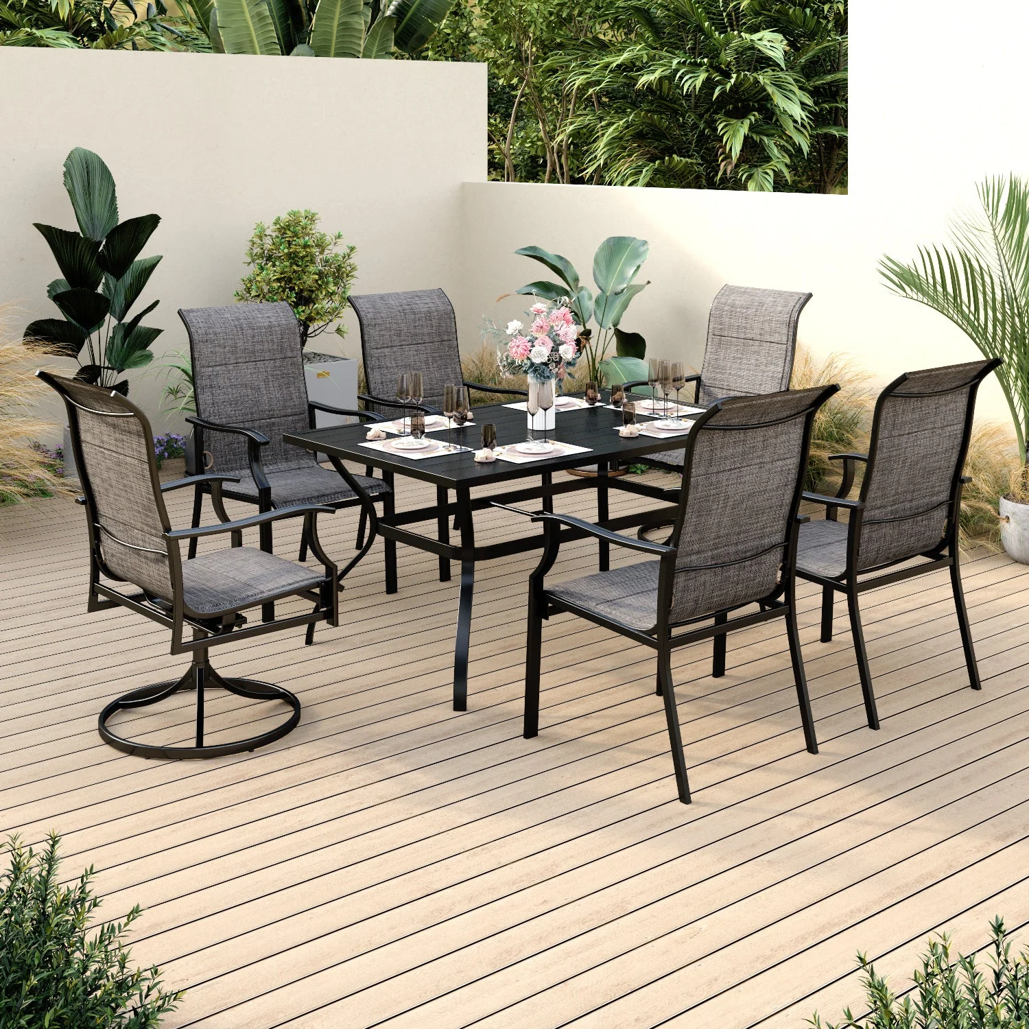 Sophia & William 7 Pieces Outdoor Patio Dining Set Textilene Chairs and Metal Table