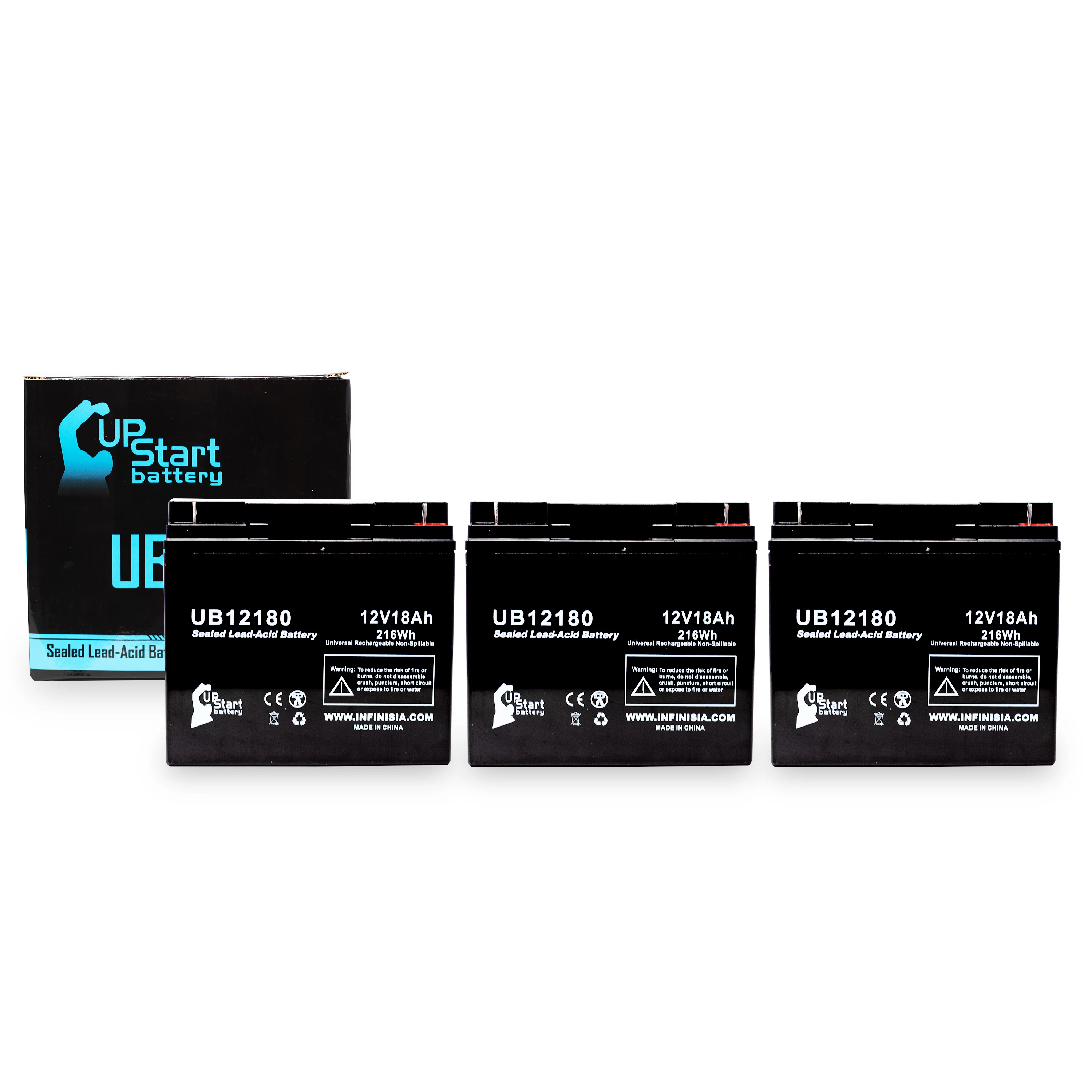 3x Pack - Compatible Golden Technology Alante Jr Battery - Replacement UB12180 Universal Sealed Lead Acid Battery (12V, 18Ah, 18000mAh, T4 Terminal, AGM, SLA)