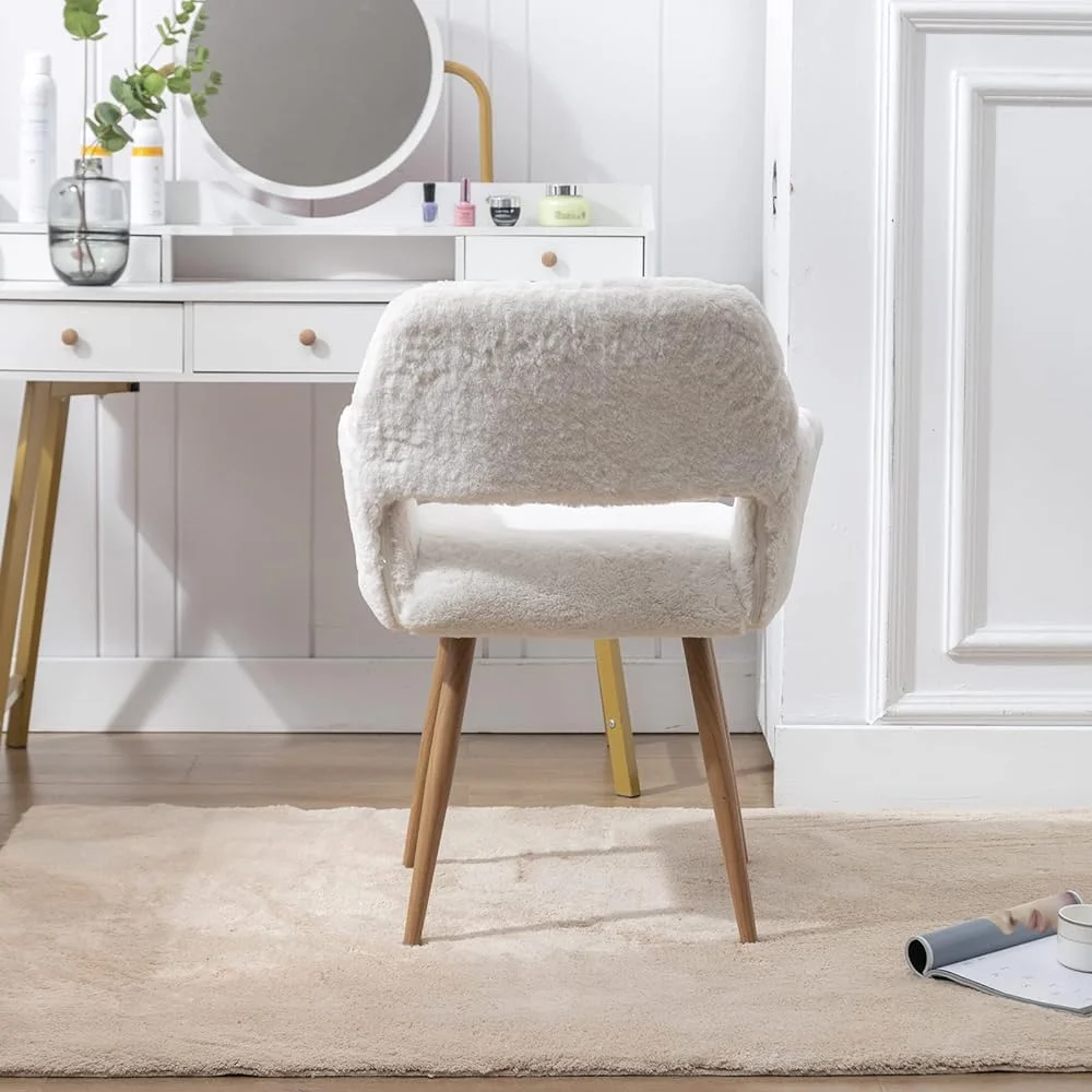 ZFGSUIJN Faux Fur Desk Chair  Mid-Century  Faux Fur Chair  Comfy Armchair with Solid Painting Steel Leg  Dining Room  Home Vanity  Office Desk Chair