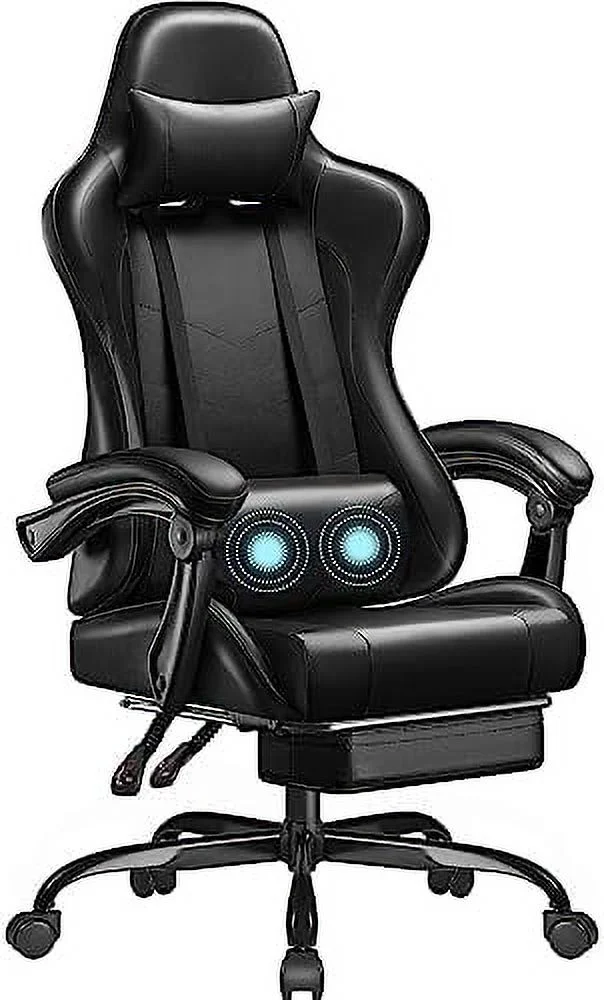 JYHOME Gaming Chair  Video Game Chair with Footrest and Massage Lumbar Support  Ergonomic Computer Chair Height Adjustable with Swivel Seat and Headrest (White)