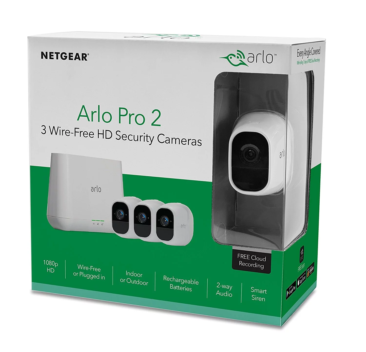 Arlo Pro 2 - 3 Wire-Free Camera 1080P HD Smart Security System (VMS4330P-100NAS) Motion Detection, Night Vision, Indoor/Outdoor, Two-Way Audio