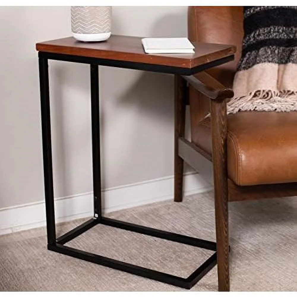 Espresso Wood TV Tray C Shaped Side Table - 26