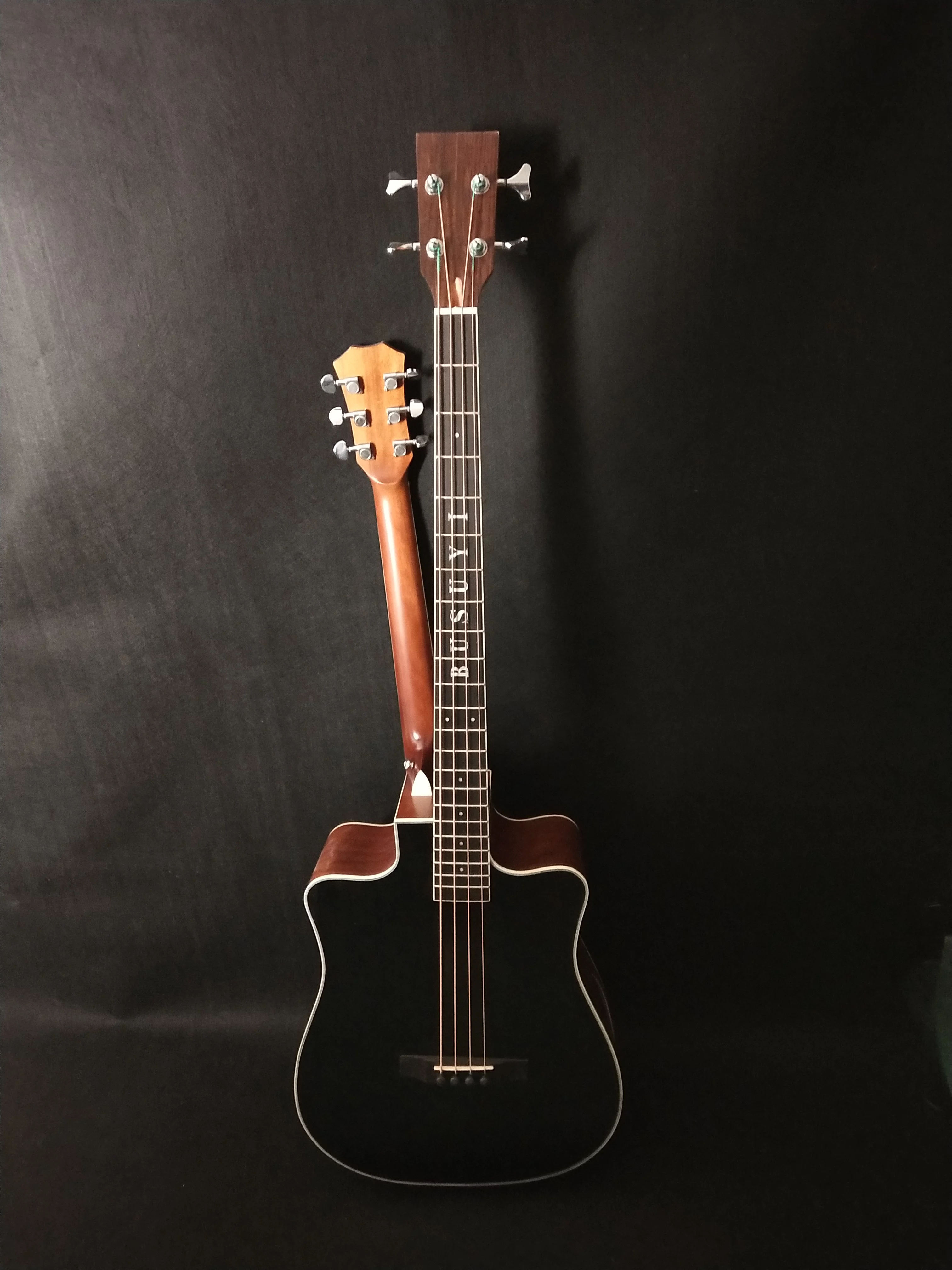 Busuyi Acoustic Electric Guitar 4 String Bass 6 String Lead Acoustic, Travel Acoustic Guitar with Classical Metal Heel 41 inch Bass Guitar, 39inch Acoustic, Double Neck Guitar (BlackBrown)  All Levels