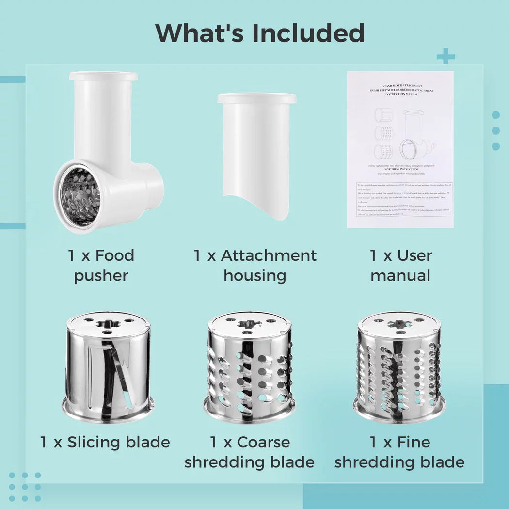 Slicer Shredder Attachment Compatible with Kitchenaid Stand Mixer,  Cheese Grater Attachment with 3 Blades, Stainless Steel Vegetable Chopper Fresh Prep Slicer