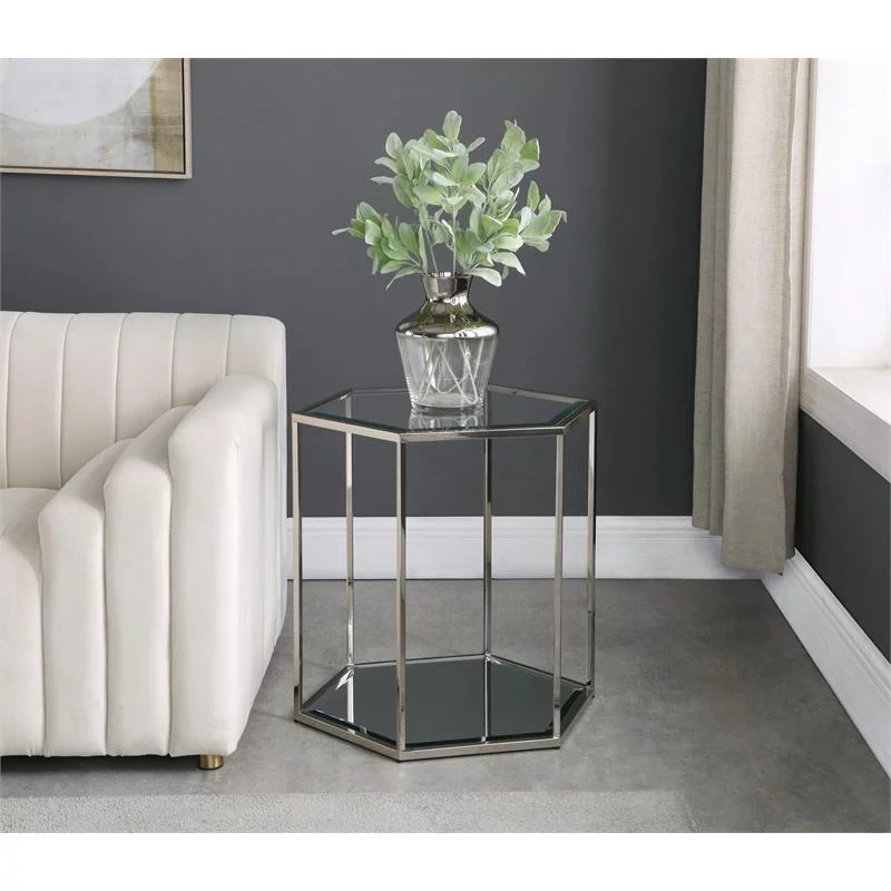Meridian Furniture Sei Modular Stainless Steel and Glass End Table