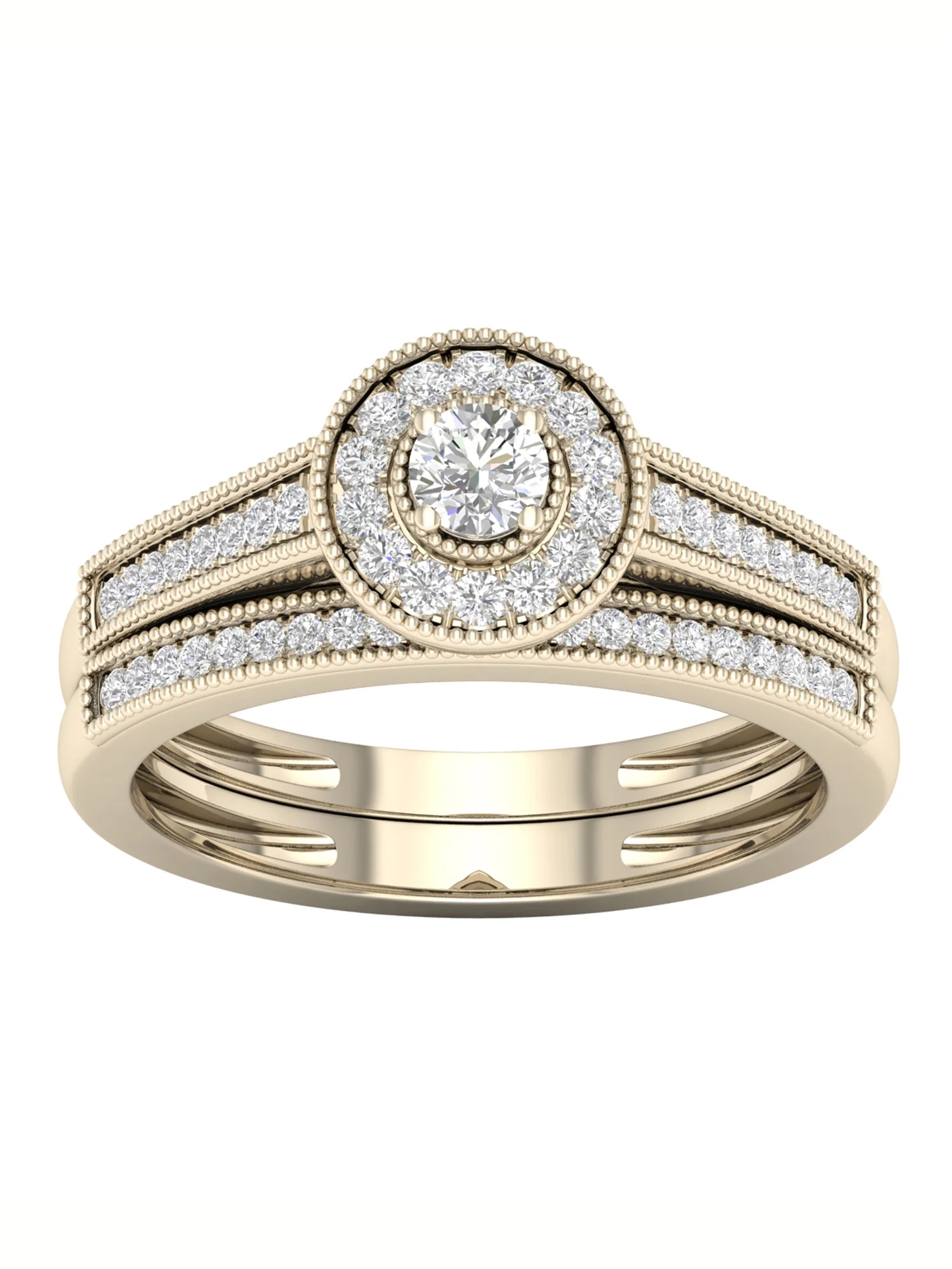 Imperial 1/3Ct TDW Diamond 10k Yellow Gold Halo Bridal Set (H-I, I2)