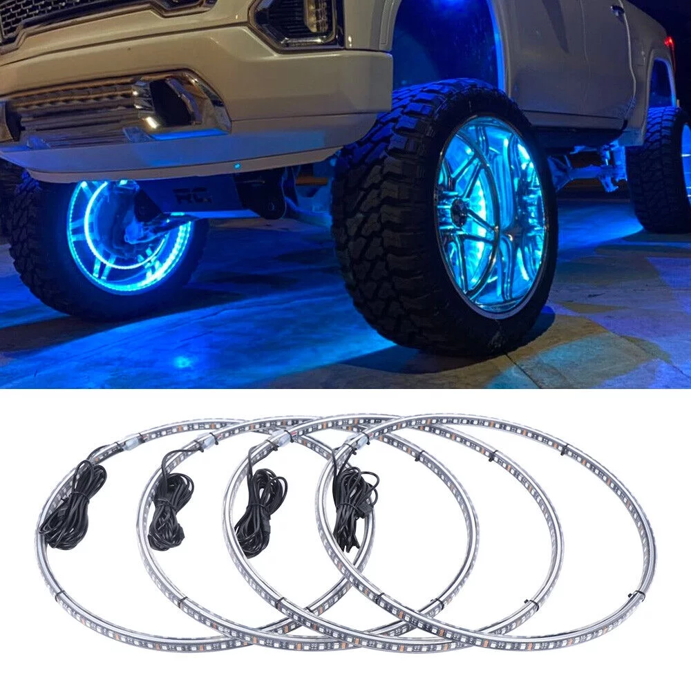 Miumaeov 4pcs 17.5'' RGB Double Row LED Wheel Lights Ring Rim Lamp For Car Truck Bluetooth