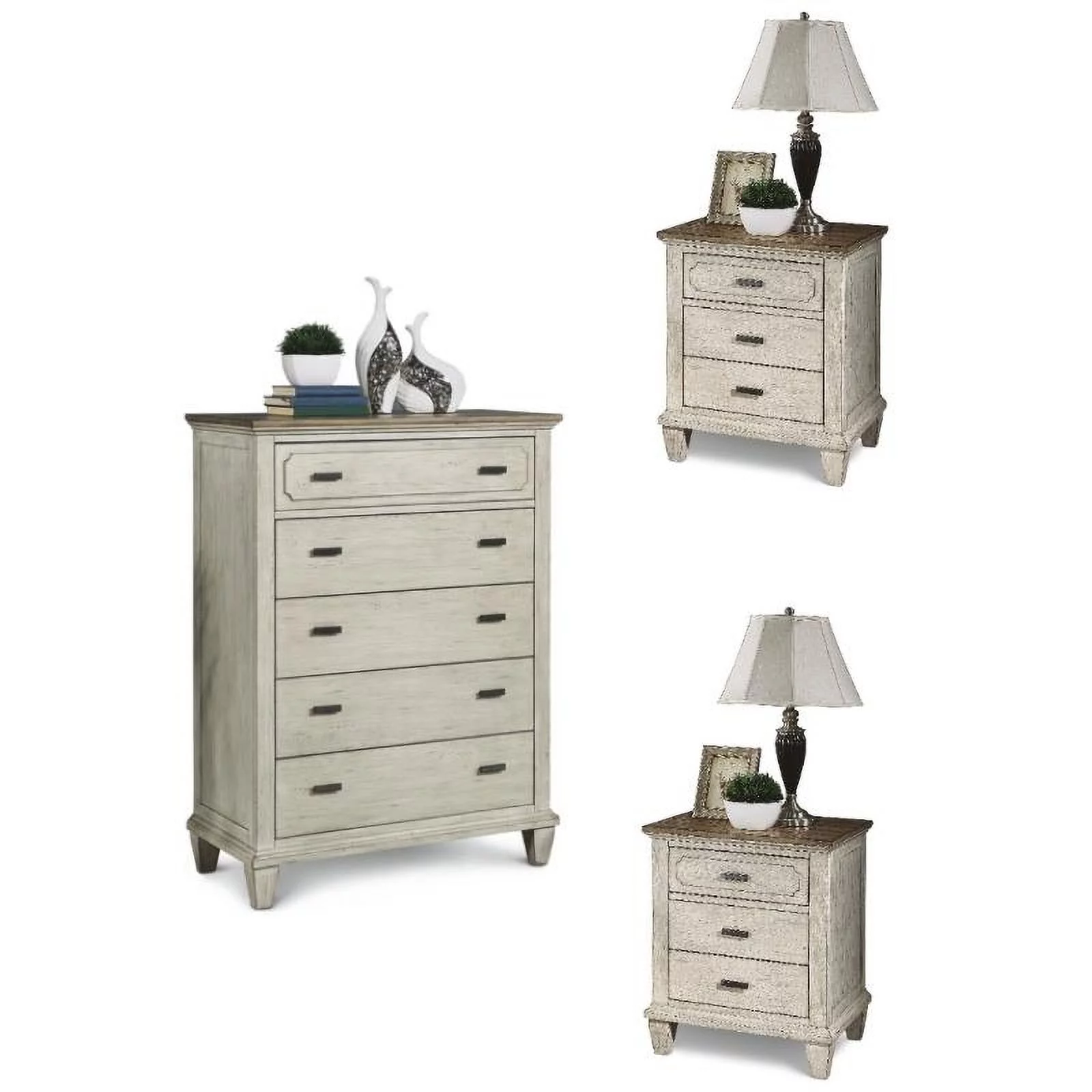Home Square 3-Piece Set with Drawer Chest & 2 Nightstands with Three Drawers
