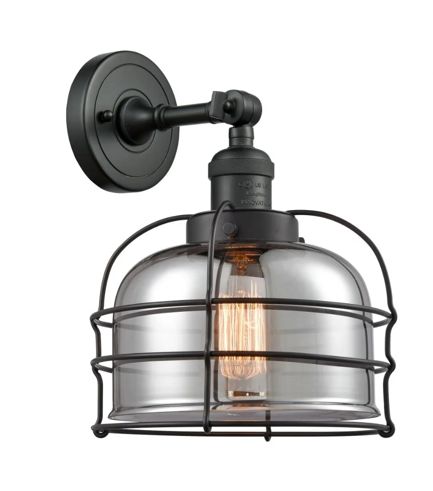 Innovations 203-BK-G73-CE-LED Large Bell Cage 1 Light Sconce part of the Franklin Restoration Collection, Matte Black