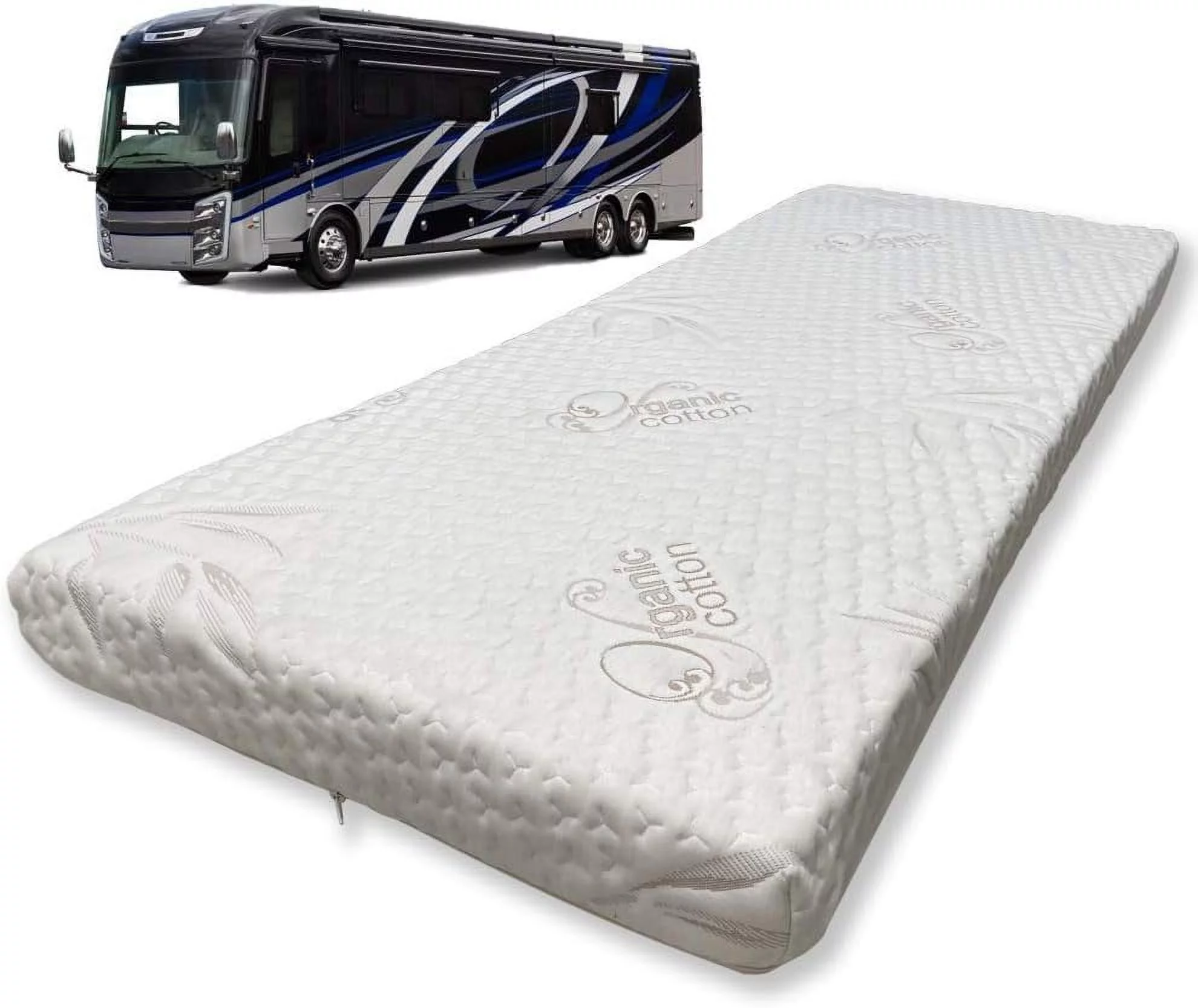 X 30” X 72” Camper/RV Travel Gel Memory Foam Bunk Mattress, Organic Cotton Cover, Made In USA, Comfortable, Travel Trailer, Certified Foam