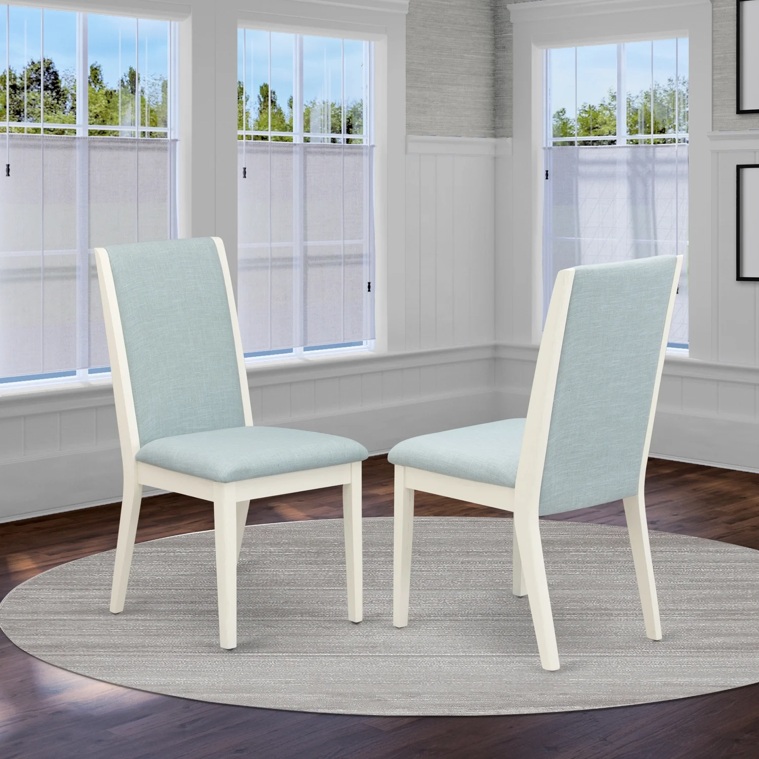 HomeStock Naturally Nice Parsons Dining Chairs - Baby Blue Color Linen Fabric Kitchen Chairs Seat With Wirebrushed Linen White Rubber Wood Legs - Set Of 2