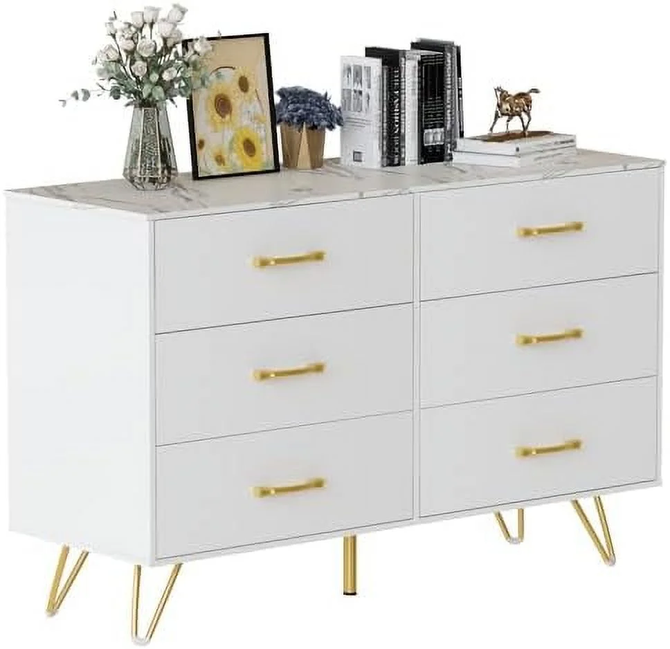 GVJMTKP Dresser for Bedroom  Modern 4 Dressers & Chests of Drawers with Marble Texture Top and Metal Handles  White Drawer Dresser for Closet  Hallway  Living Room  Bedroom