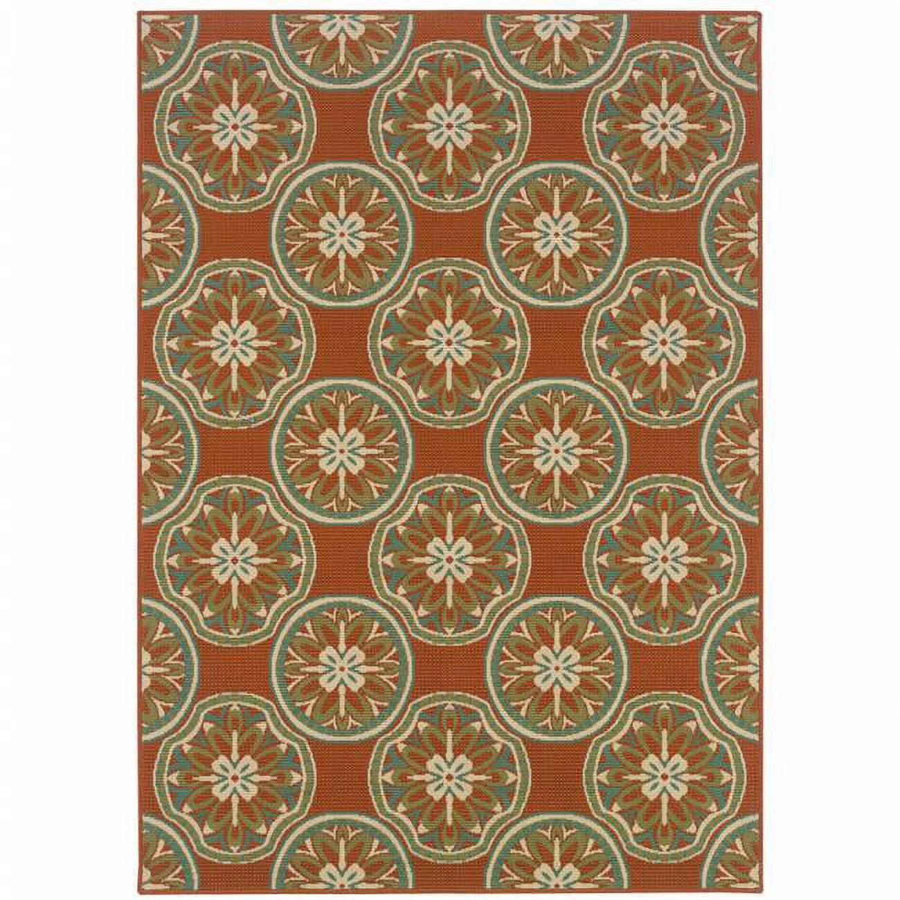 6 x 9 ft. Rust Floral Stain Resistant Indoor & Outdoor Rectangle Area Rug - Brown and Ivory - 6 x 9 ft.