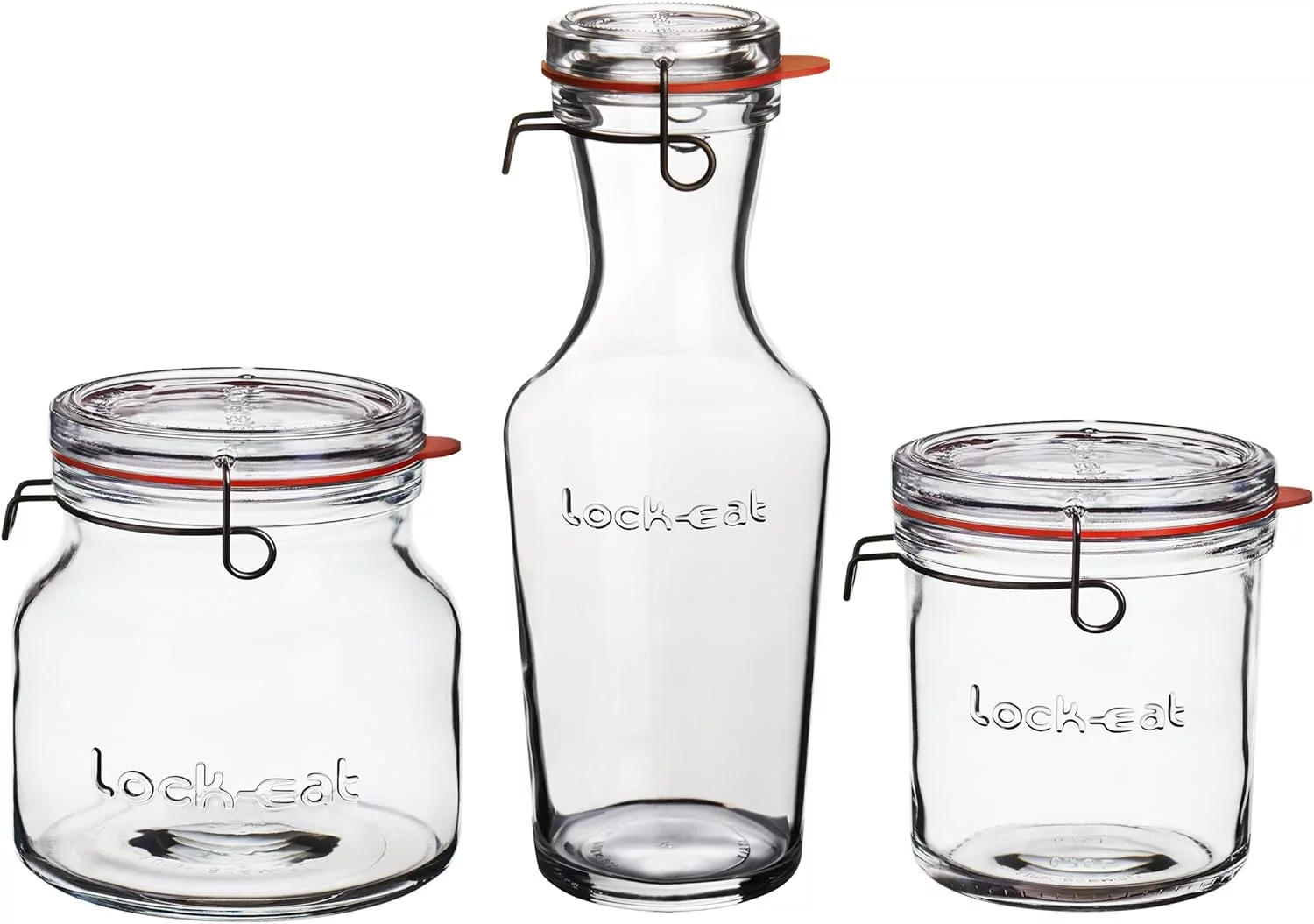Luigi Bormioli Lock-Eat 3 Piece Jar Set 25.25 Oz, 50.75 Oz, 34 Oz, Set Of 3, Clear