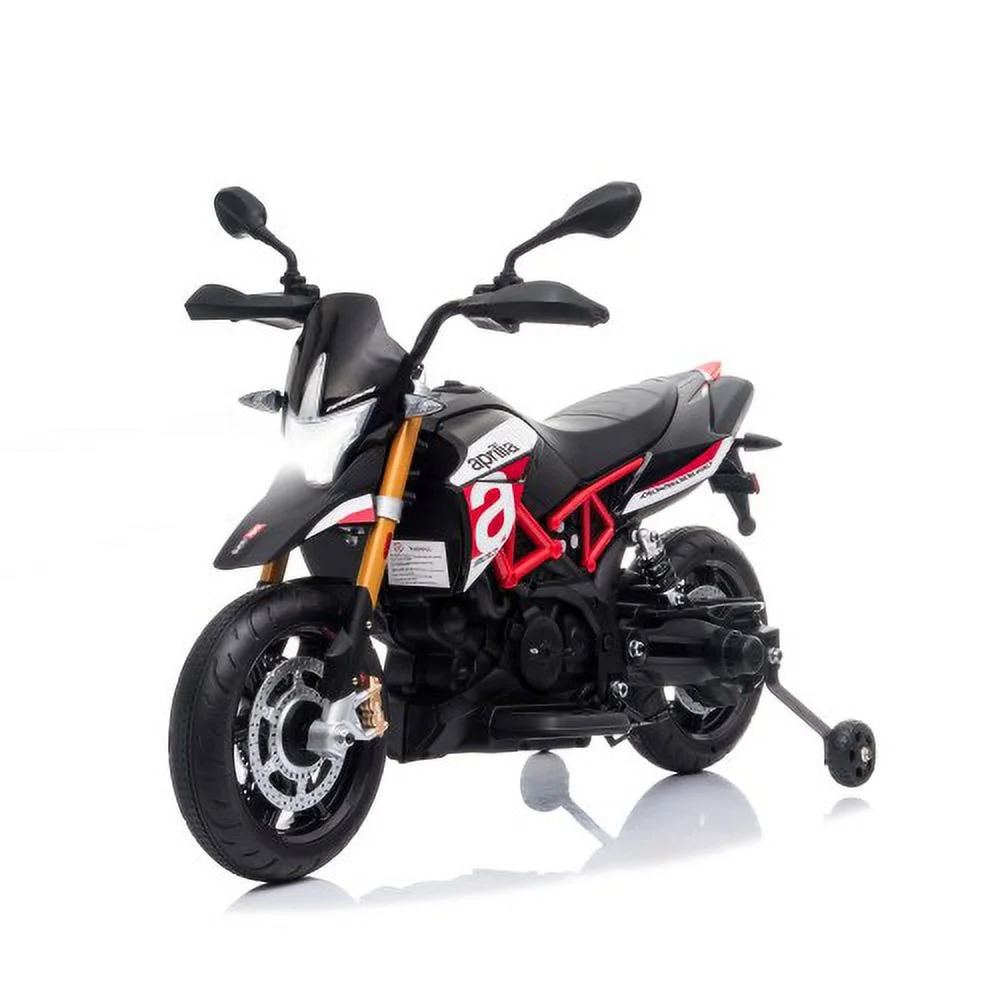 Red, Licensed Aprilia Electric Motorcycle, 12V Kids Motorcycle, Ride On Toy w/Training Wheels, Spring Suspension, LED Lights, Sounds & Music, MP3, Battery Powered Dirt Bike for Boys & Girls