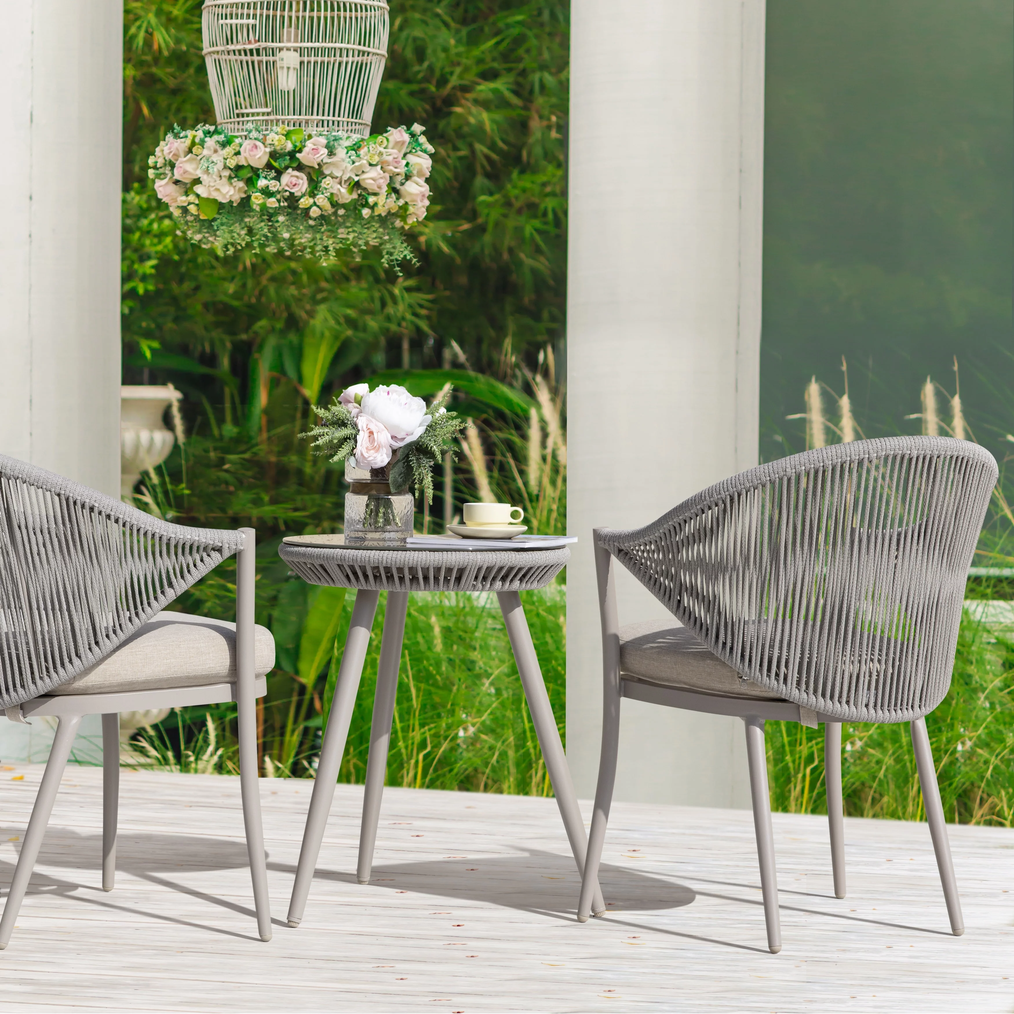 Nuu Garden  Outdoor 3-piece Bistro Set With Cushion Grey