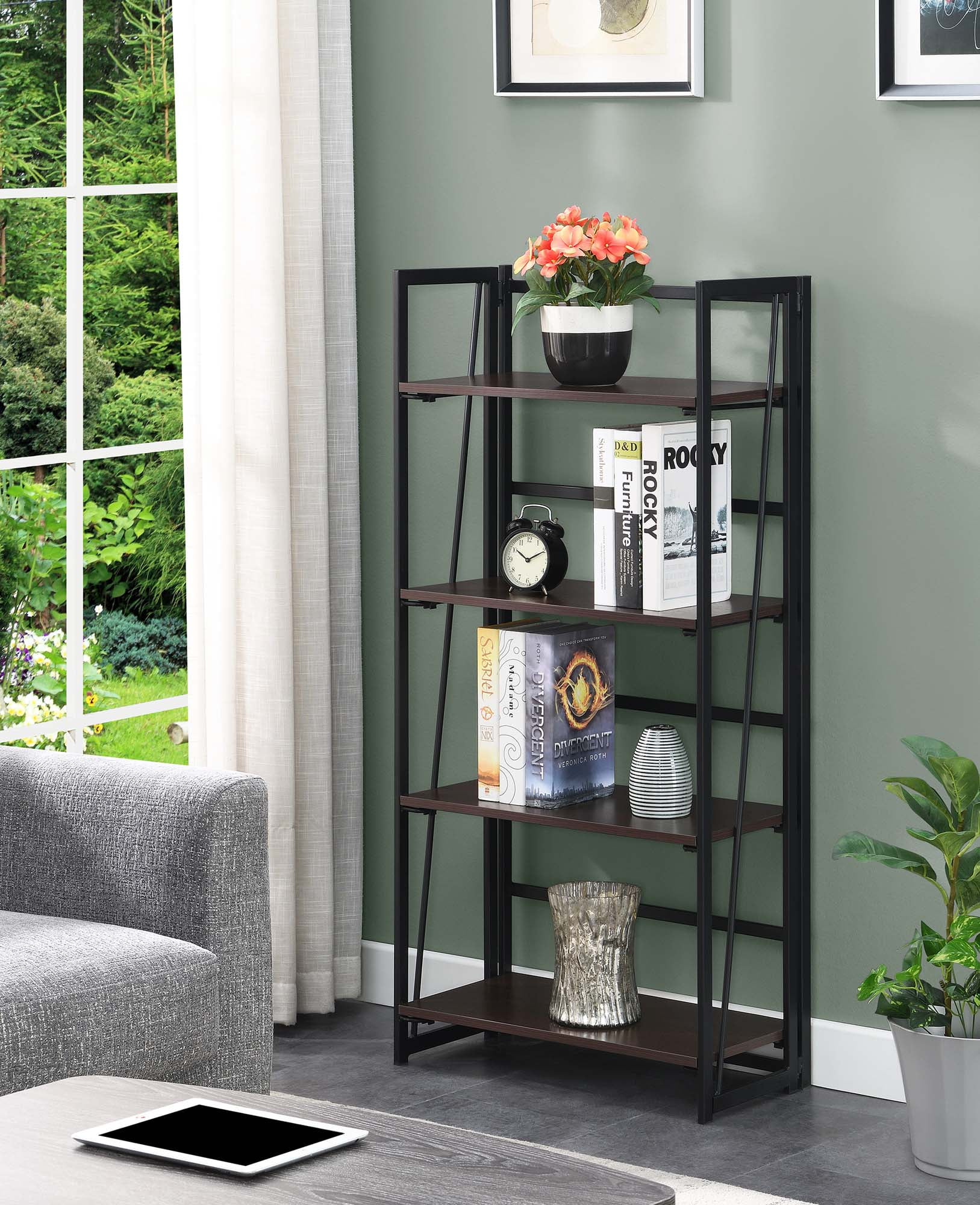Convenience Concepts Xtra Folding 4 Tier Bookshelf, Multiple Finishes