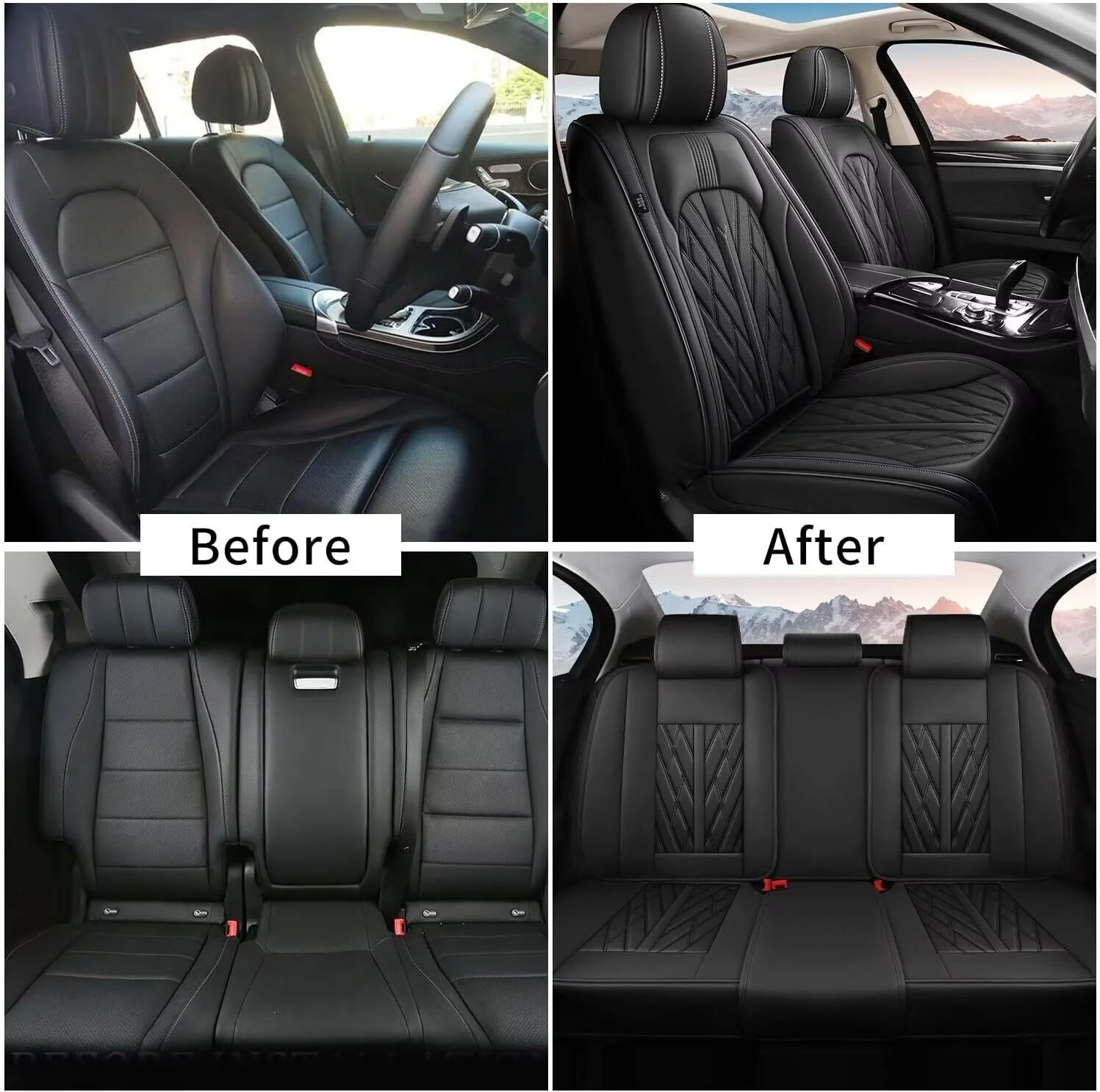 AOMSAZTO Fit Subaru Outback 2010-2024 Black Car seat Cover 5-seat Faux Leather Full Set Compatible Airbag