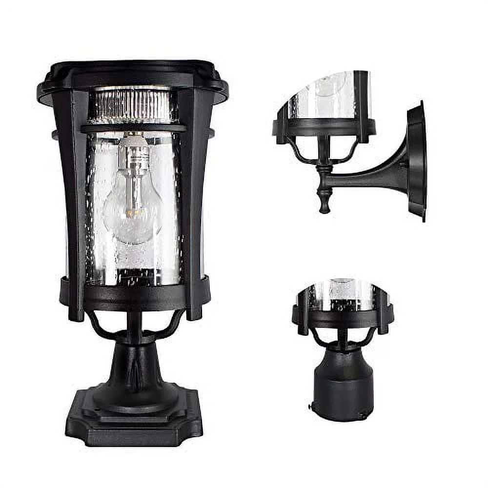 Gama Sonic Aurora Black Outdoor Solar Post Light, Cast Aluminum, Single Light with 3 Mounting Options, 3in. Fitter for Lamp Posts, Flat Mount for Column Light and Wall Light Mount (124B033)