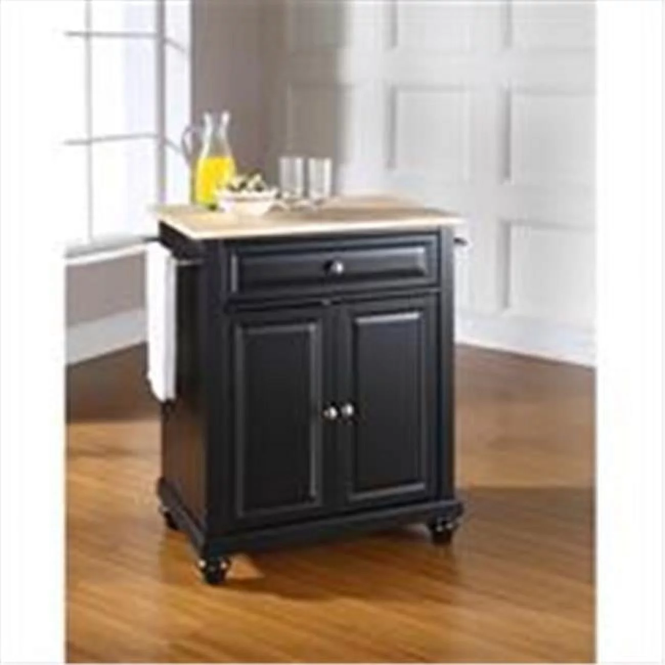 Crosley Furniture  Cambridge Natural Wood Top Portable Kitchen Island in Black Finish
