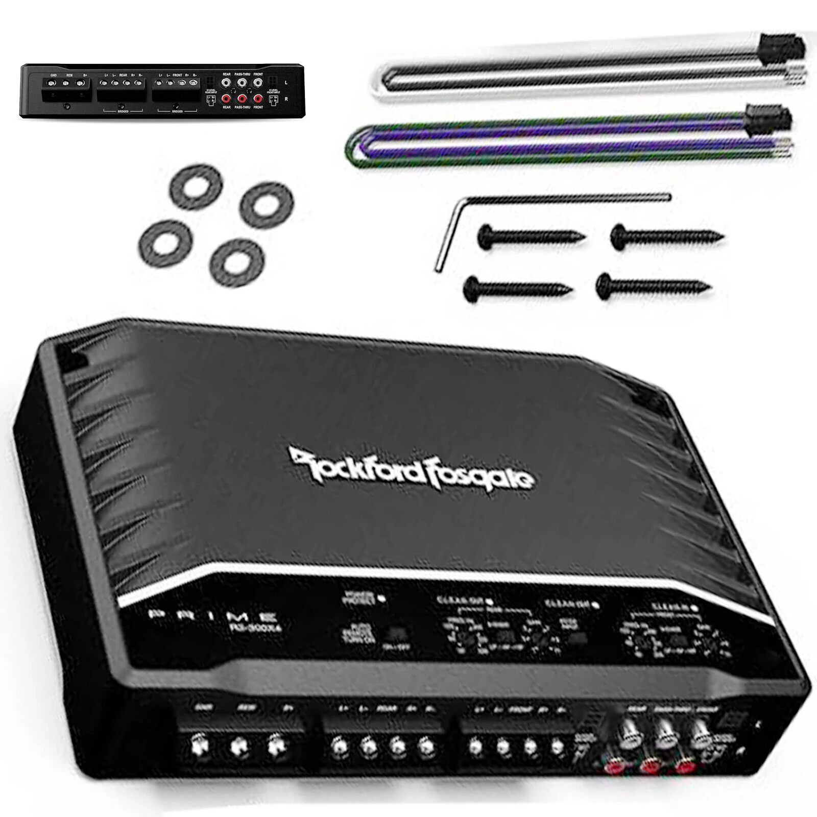 Rockford Fosgate R2-300X4 Prime 300 Watt Full Range 4-Ch Amplifier Class D Bundle