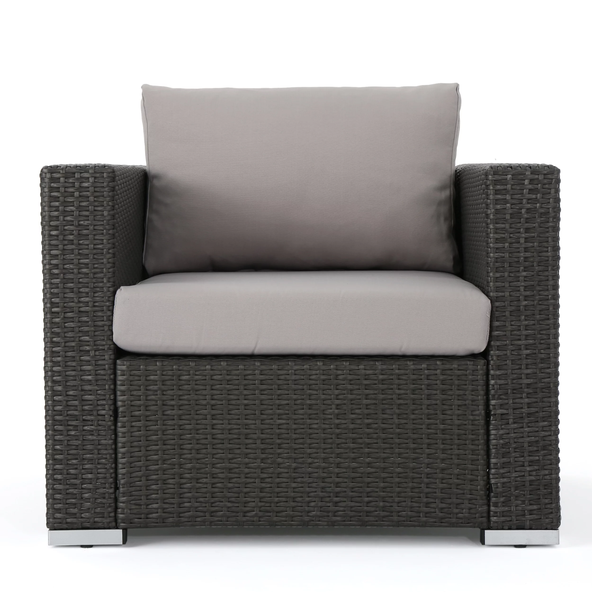 GDF Studio Avianna Outdoor Wicker Club Chair with Cushions, Gray, Light Gray