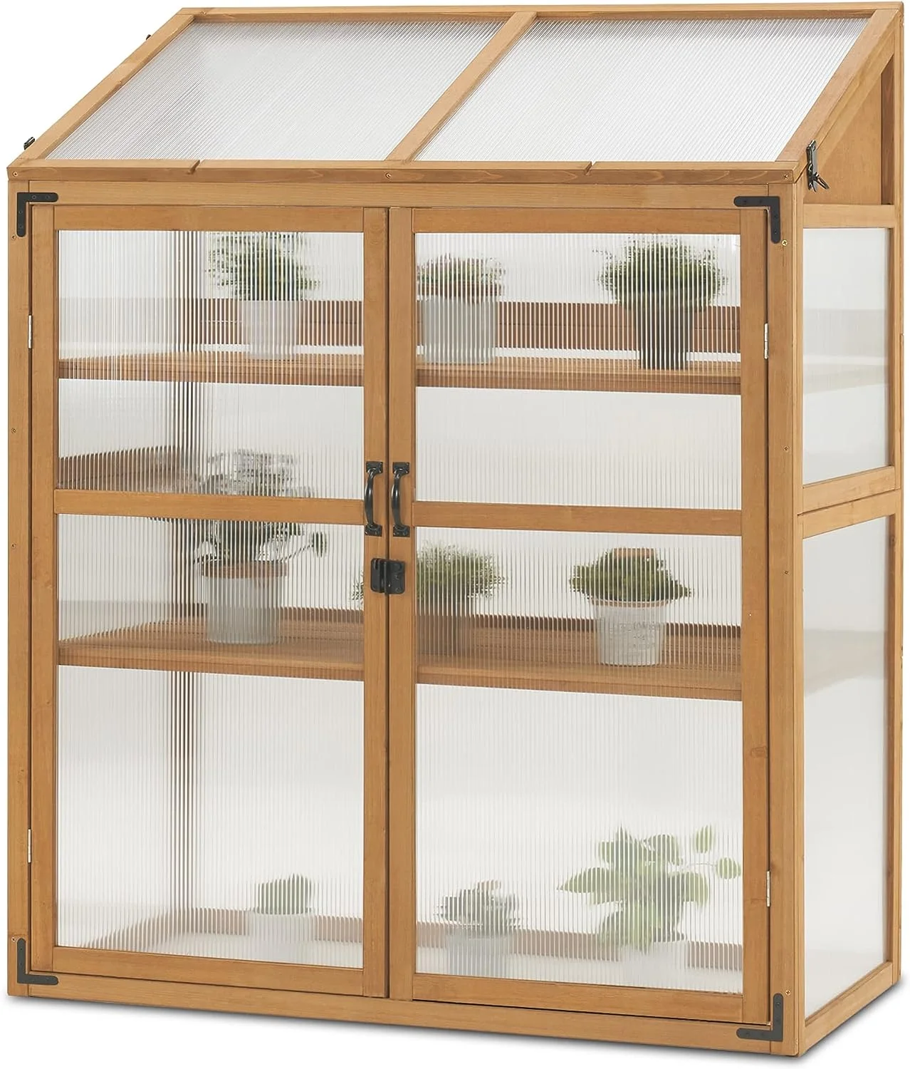 Cold Frame Greenhouse, Large Wooden Greenhouse Cabinet, Garden Cold Frame With Adjustable Shelves For Outdoor Indoor Use, 1344 (Natural)