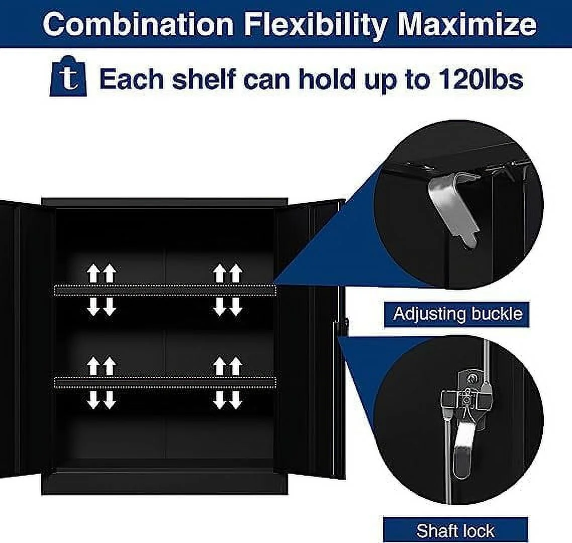 GVJMTKP 41.6" H Lockable Metal  Cabinet  Steel  Cabinet with Handles Cabinet with 2 Adjustable Shelves  Home Office Metal  Cabinet  Assembly Required(Black)\u2026