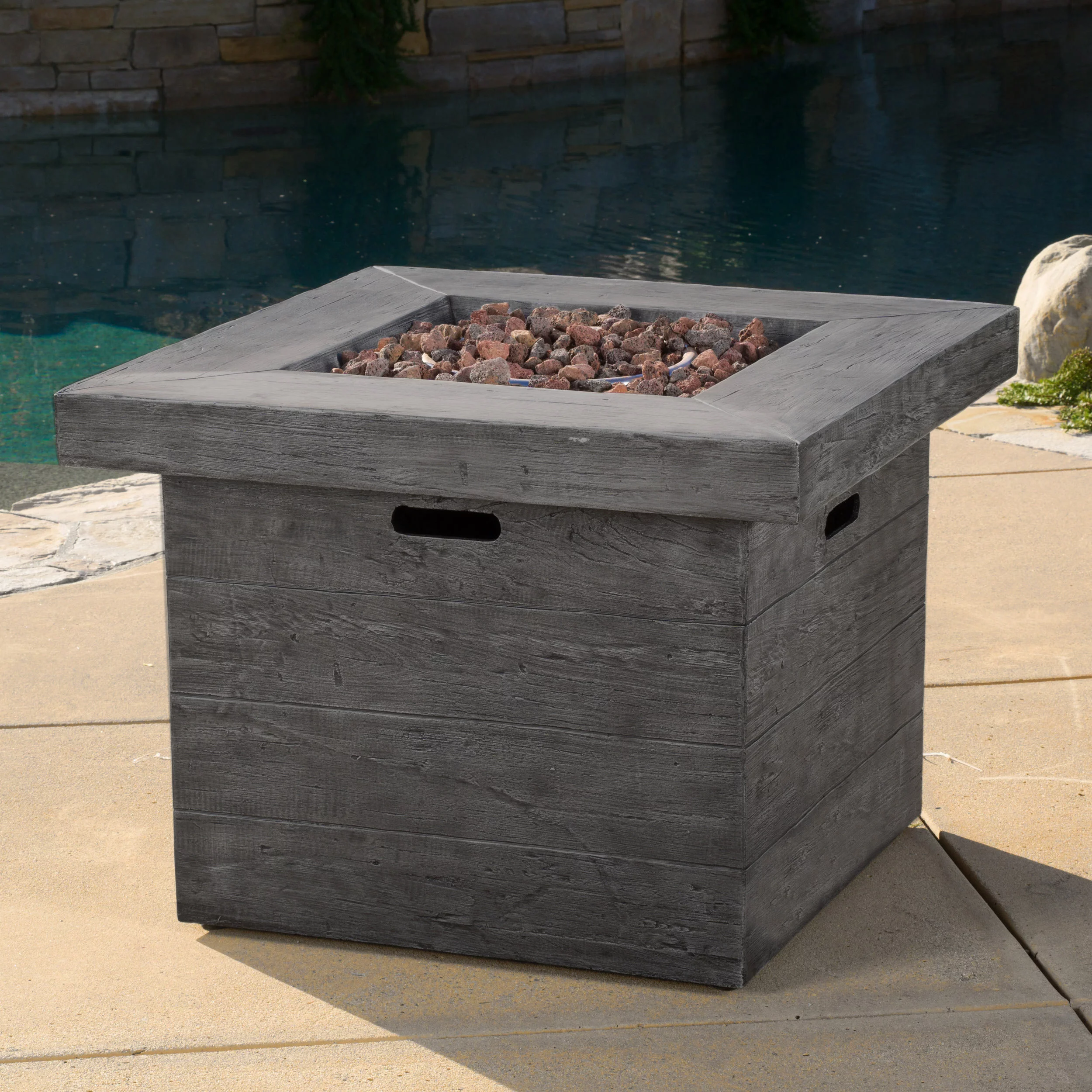Ford Outdoor Square Lightweight Concrete Fire Pit, Grey